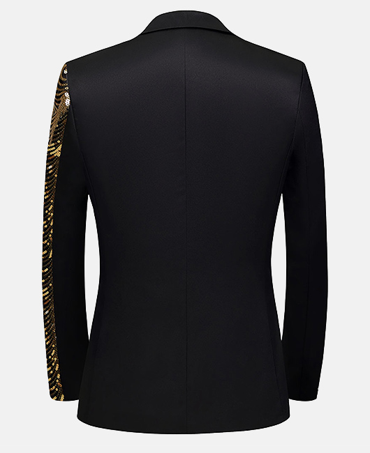 Fashion Colorblock Wave Sequin Notch Lapel One Button Blazer