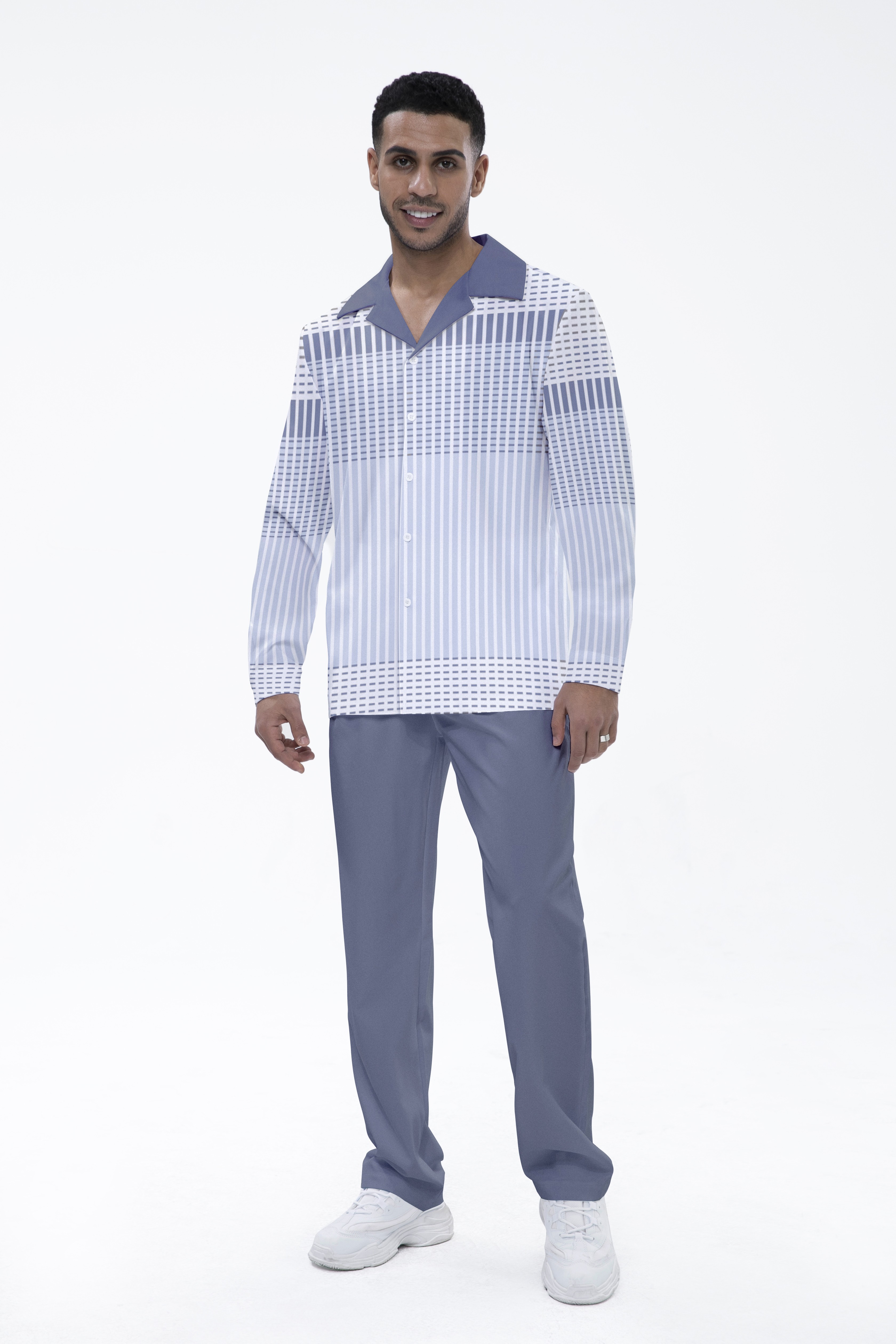 Suitmens Grey Gradient Long Sleeve Trousers Two-Piece Walking Set