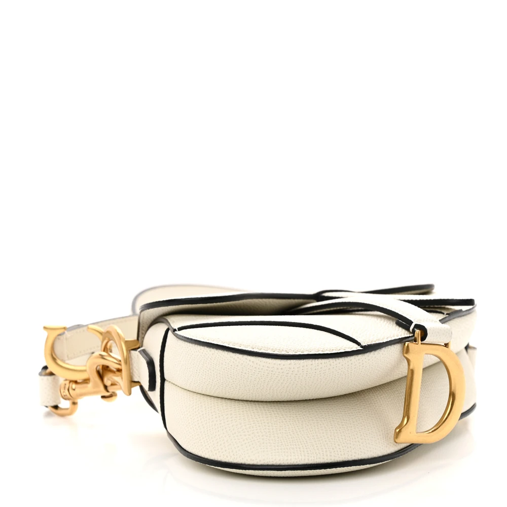 Dior White Grained Calfskin Saddle Replica with Brass Accents1:1High-quality replica