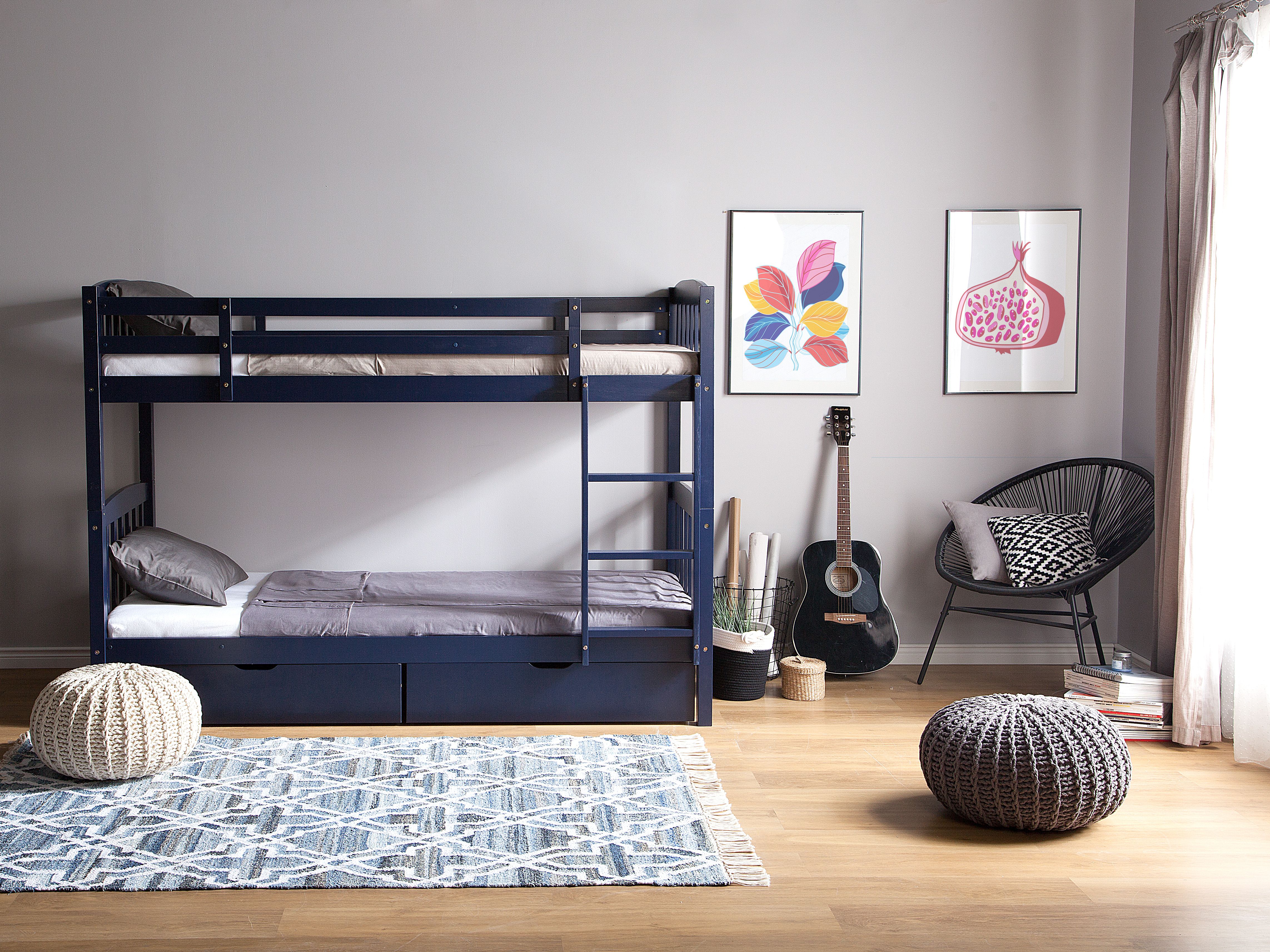 Bunk Bed with Drawers Pine Wood REVIN 90 x 200 cm (EU Single) Navy Blue