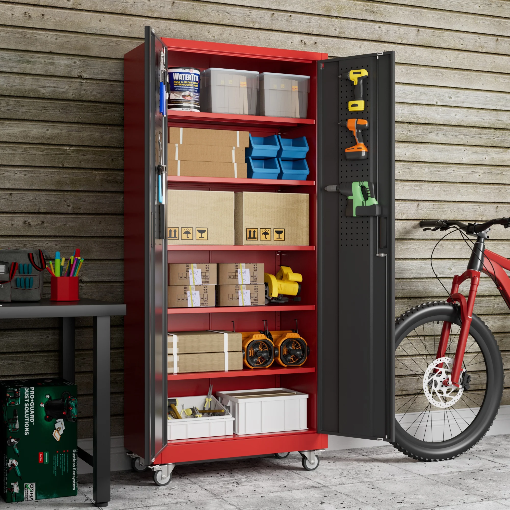 GangMei 71 inches Tall Metal Rolling Garage Storage Cabinets with Locking Doors and 5 Adjustable Shelves, Metal Storage Cabinet for Garage, Office, Home, Classroom, Assemble Required(Black) - Image 30