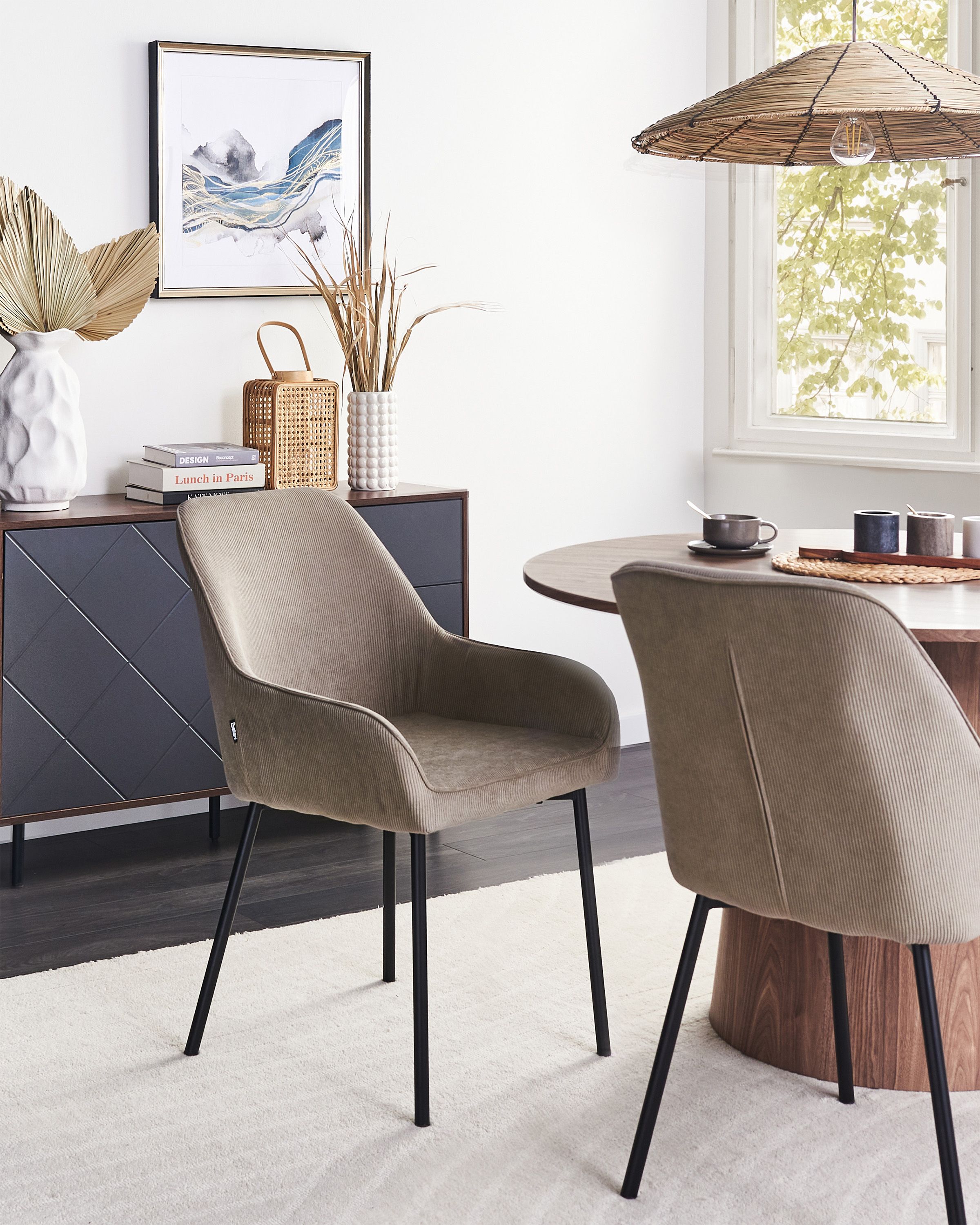 Set of 2 Dining Chairs LOVERNA Corduroy Beige