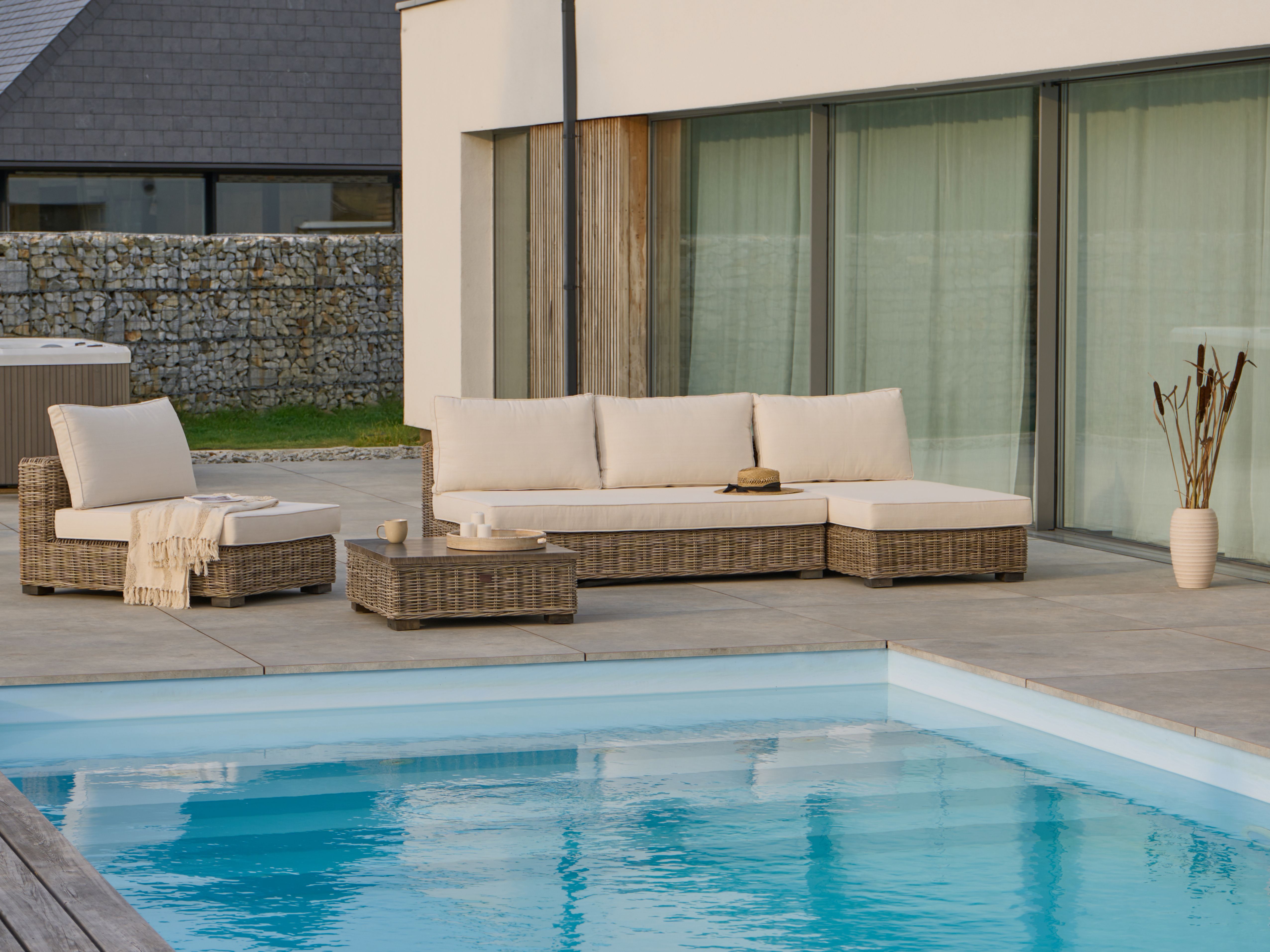 Garden Lounge Set with Table 4 Seater VARALLO Left Hand Modular Rattan Grey