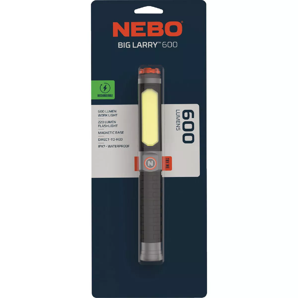 Nebo Big Larry Rechargeable 600 Lm. Flashlight & Worklight Combo