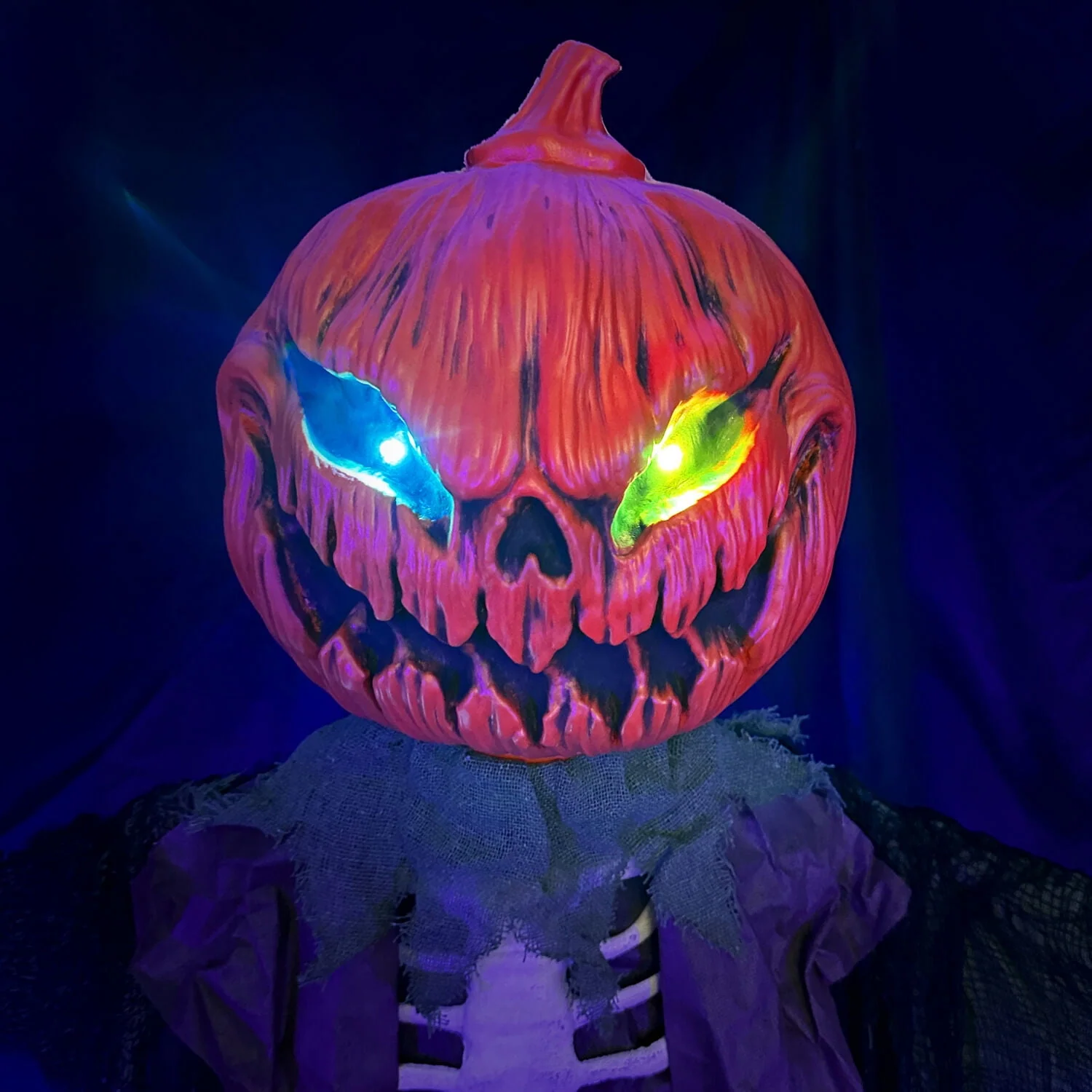Haunted Hill Farm Life-Size Poseable 6.7-Ft. Pumpkin Scarecrow with Lights and Sound, Indoor or Covered Outdoor Halloween Decoration - Image 10 Haunted Hill Farm Life-Size Poseable 6.7-Ft. Pumpkin Scarecrow with Lights and Sound, Indoor or Covered Outdoor Halloween Decoration - Image 10