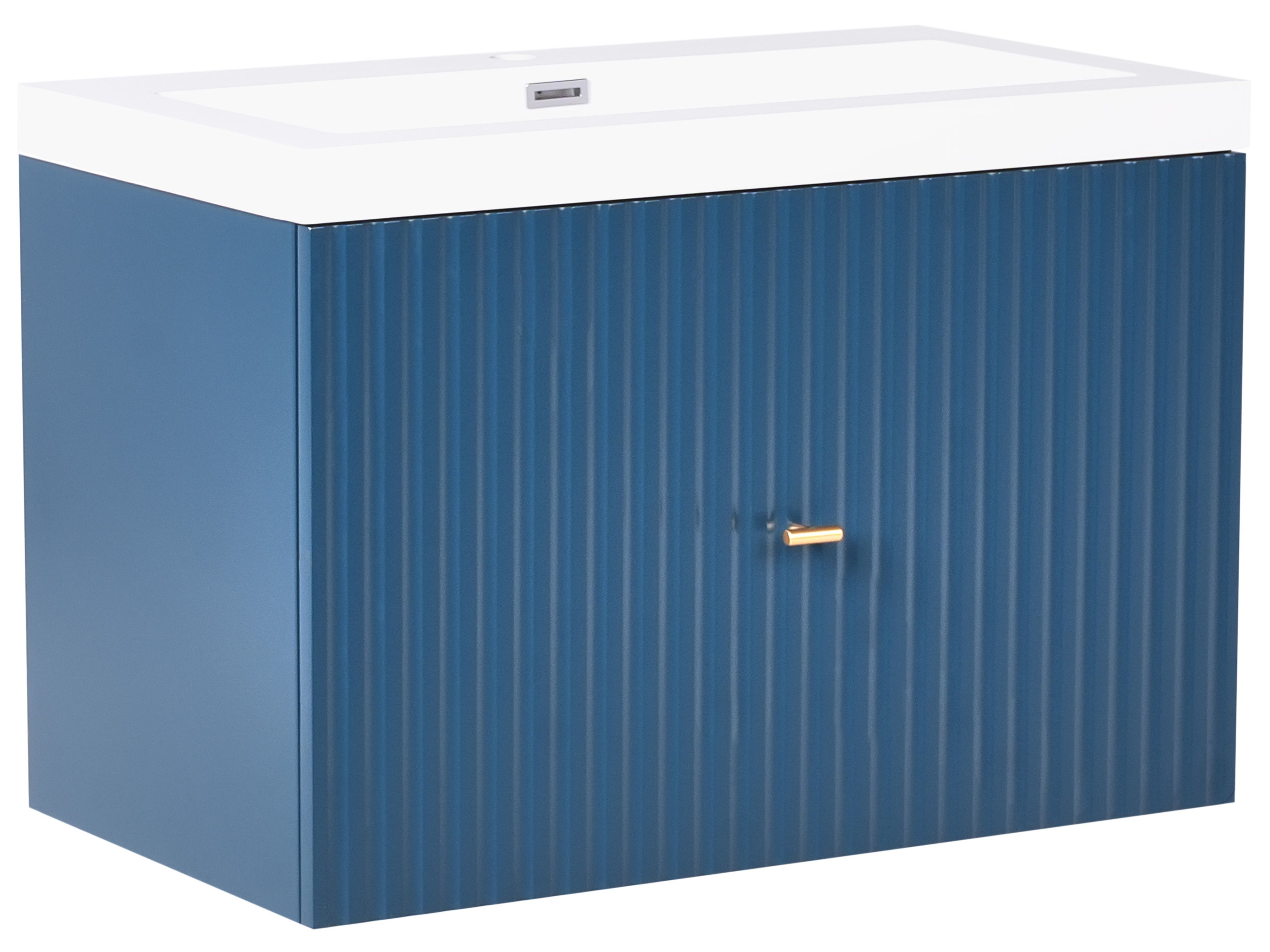 Wall Mounted Vanity Unit with Basin with Gold Handle LAGO Dark Blue