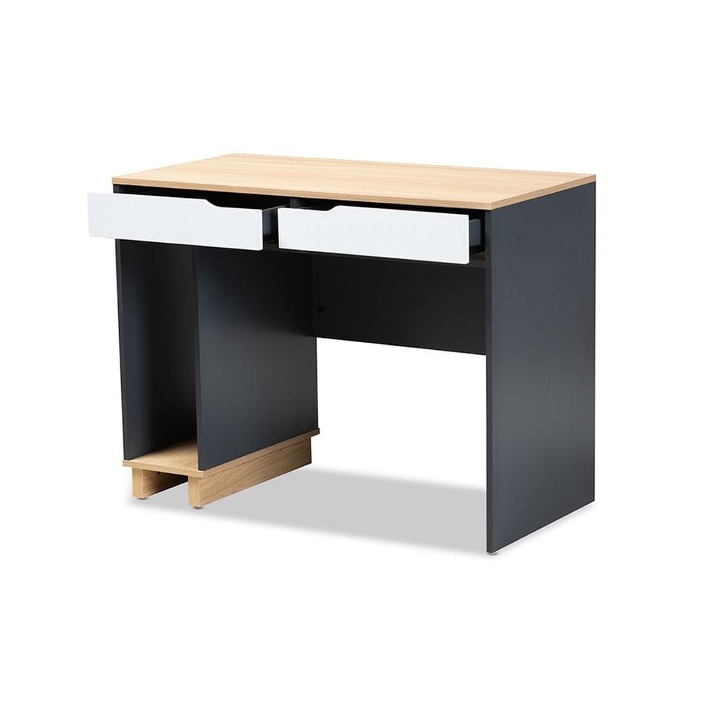 Baxton Studio Reed Mid-Century Modern 2-Drawer Multicolor Wood Computer Desk