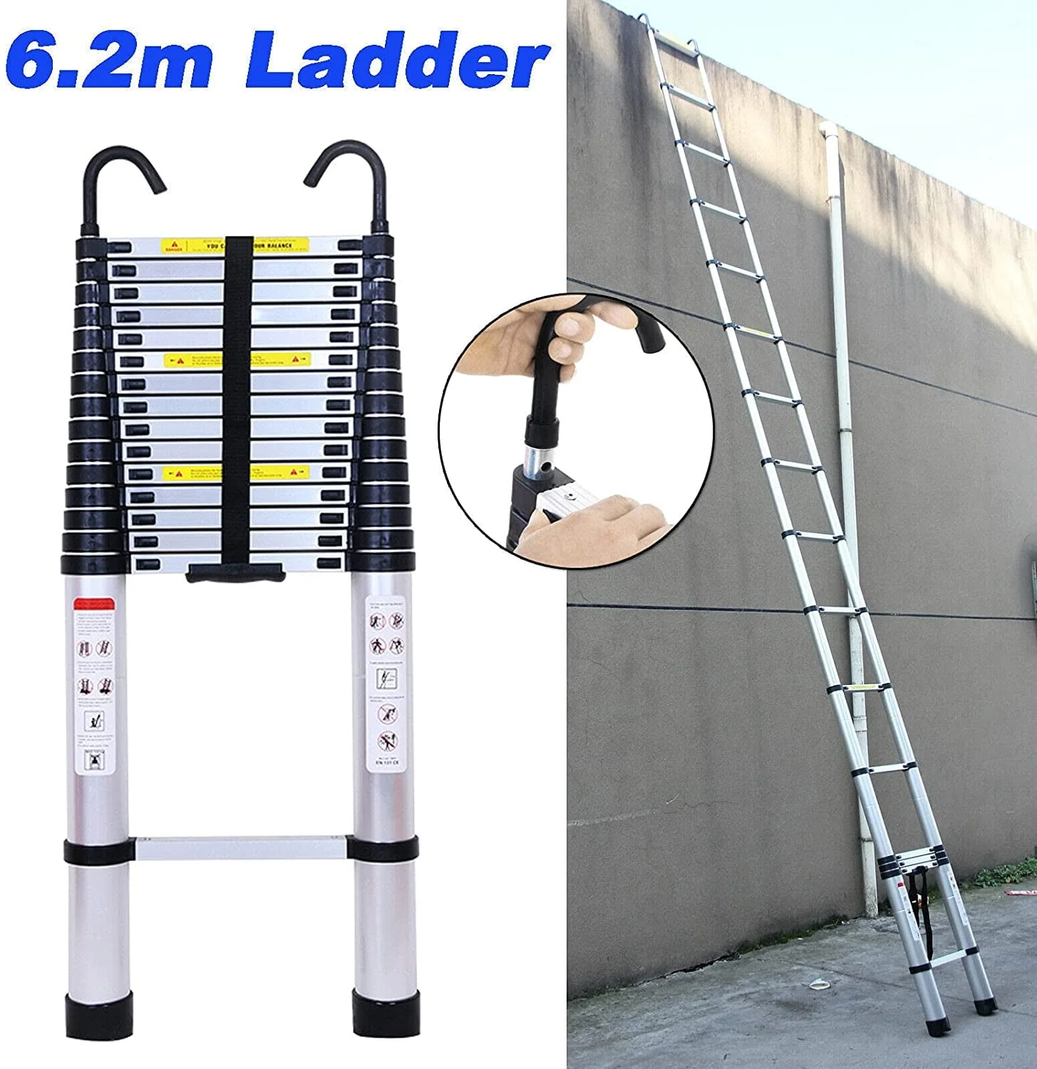 Dayplus Telescoping Ladder 20FT Telescopic Extension Ladder Aluminum Extendable Lightweight Ladder Steps Safety Collapsible Ladder - Image 4