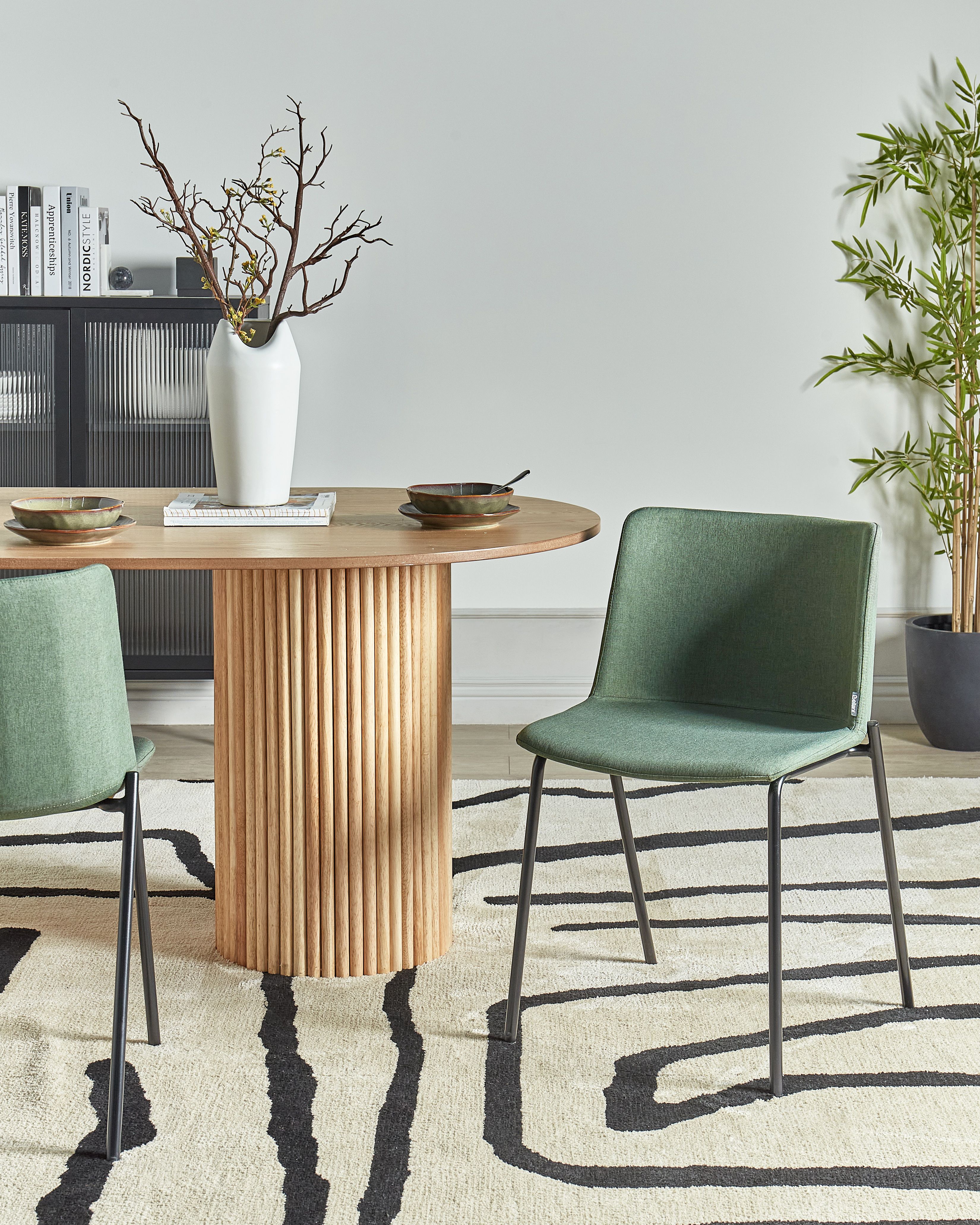 Set of 2 Dining Chairs ESBON Fabric Dark Green