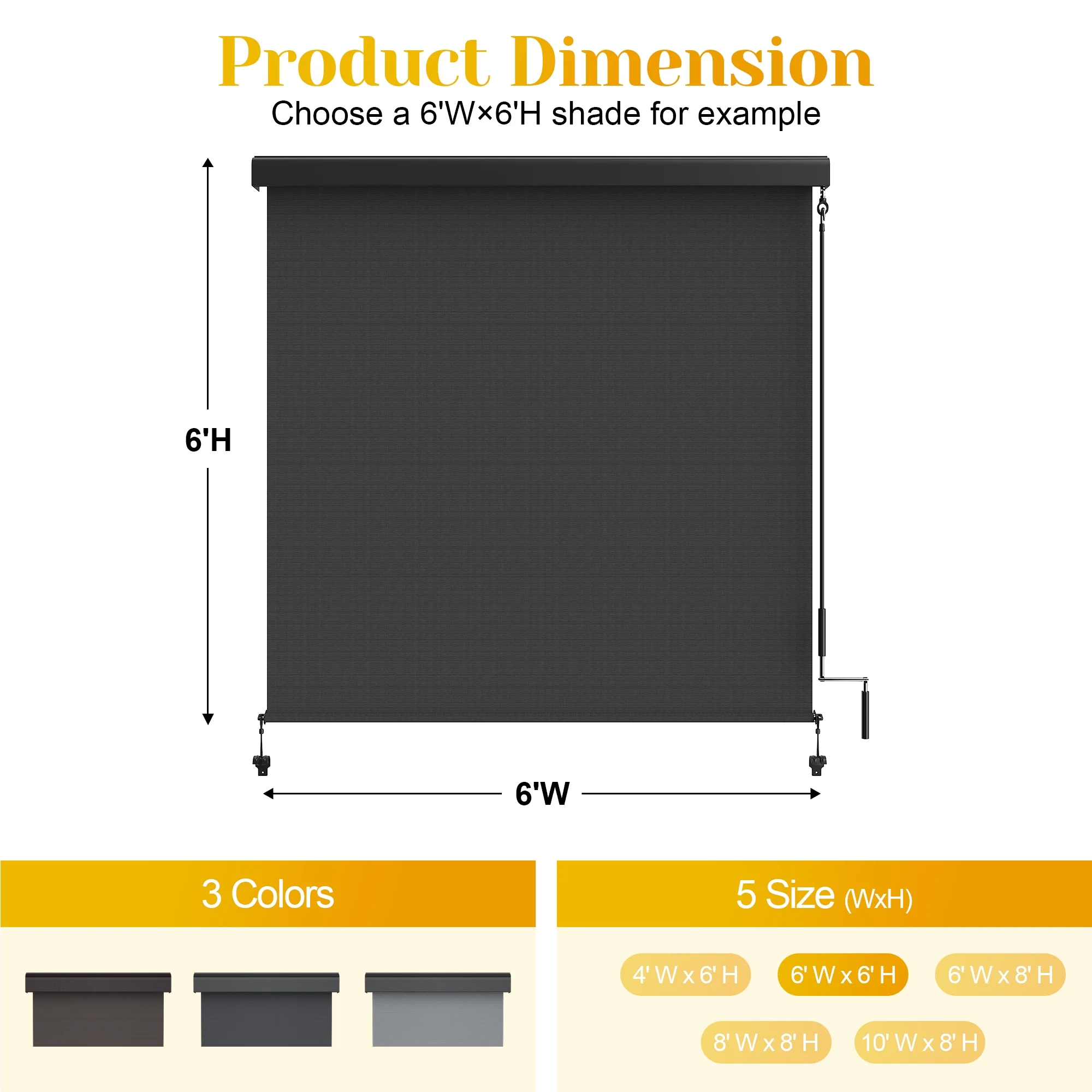 Superjoe Outdoor Roller Shade for Patio, Cordless Blackout Waterproof Blind, UV Block, 4'L x 6'W - Image 8