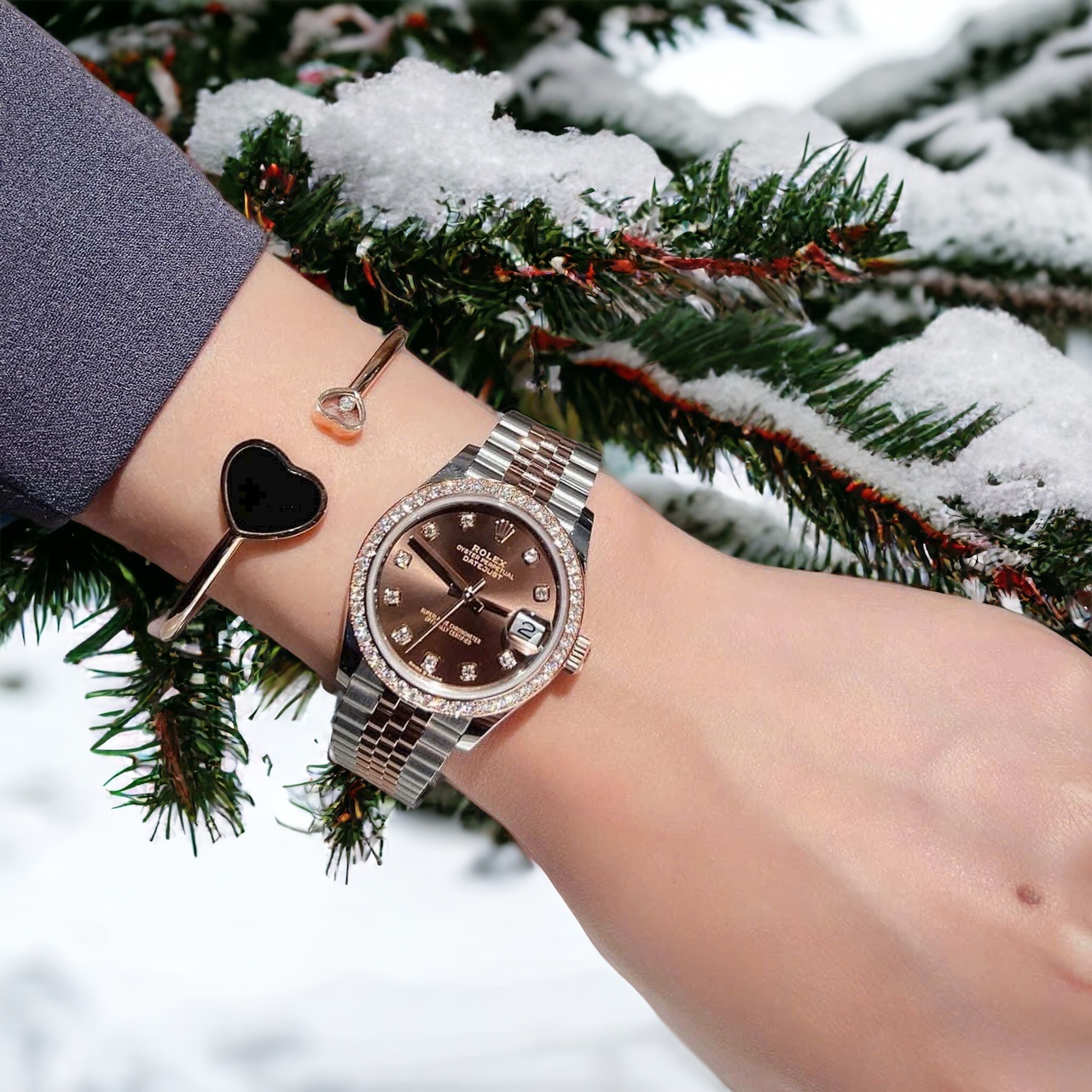 Rolex Replica Watch DateJust Chocolate Dial Custom Benzel Moissanite Diamonds 31mm - Top club