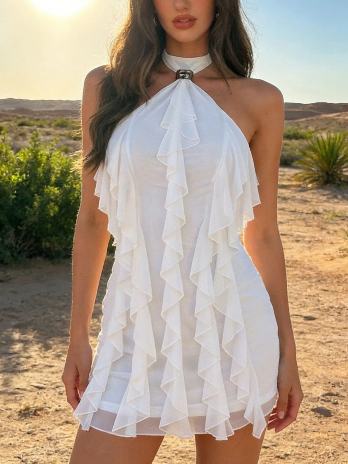 Ruffle Halter Neck Mini Dress - ZKZOOK