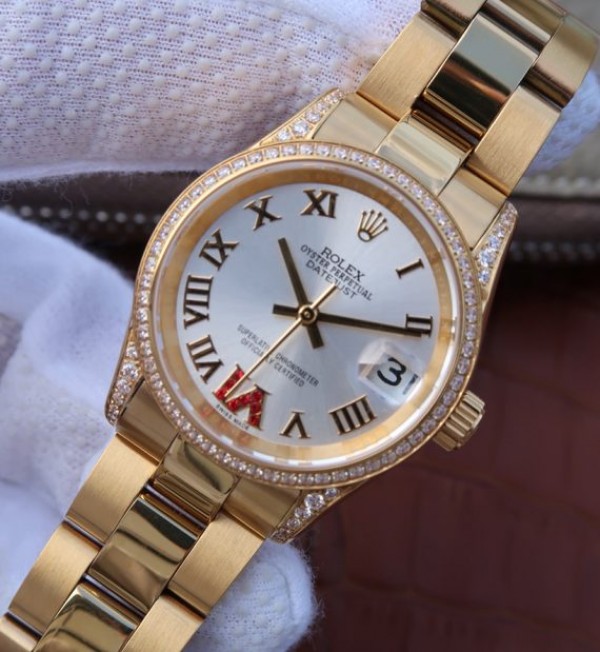 Replica Rolex DateJust 31mm Diamonds Bezel Roman Markers White Dial A2235 - Elite Watch Atelier