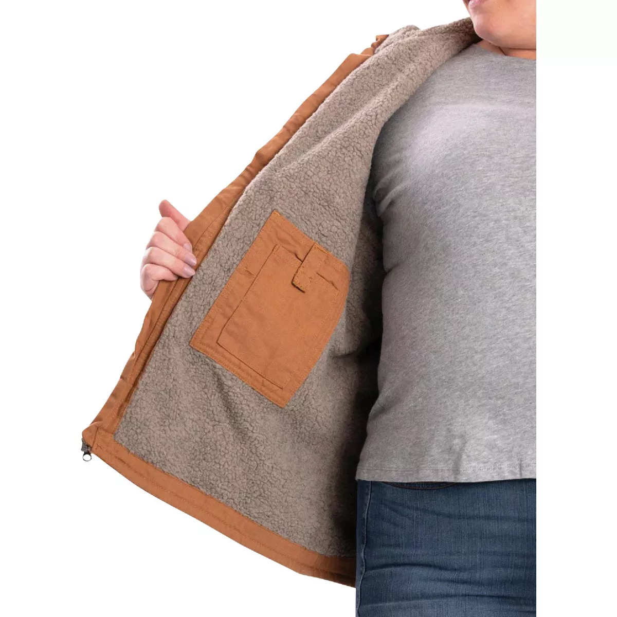 Berne Softstone Women's Large Brown Duck Sherpa-Lined Vest