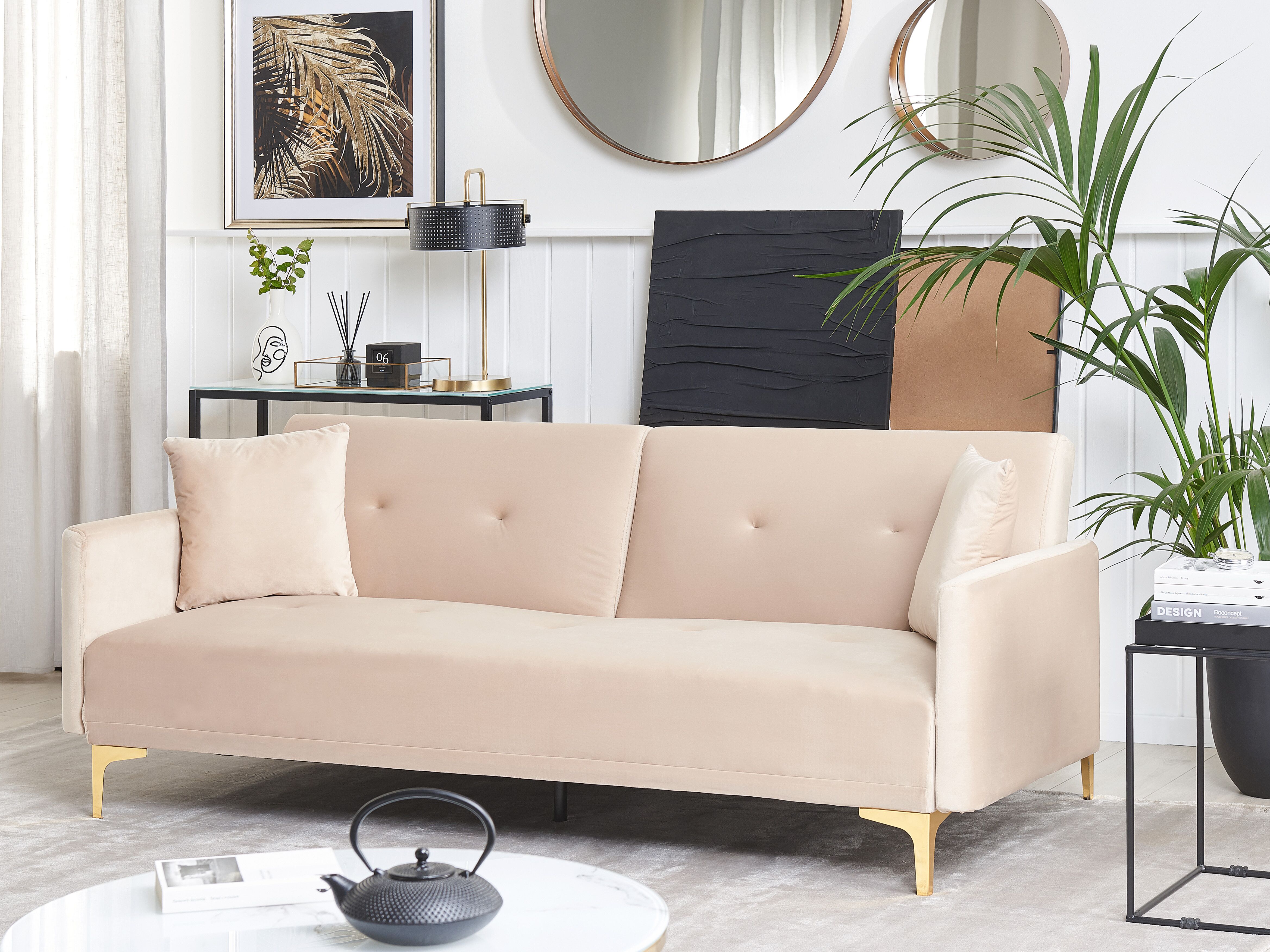Sofa Bed 3 Seater LUCAN Velvet Beige