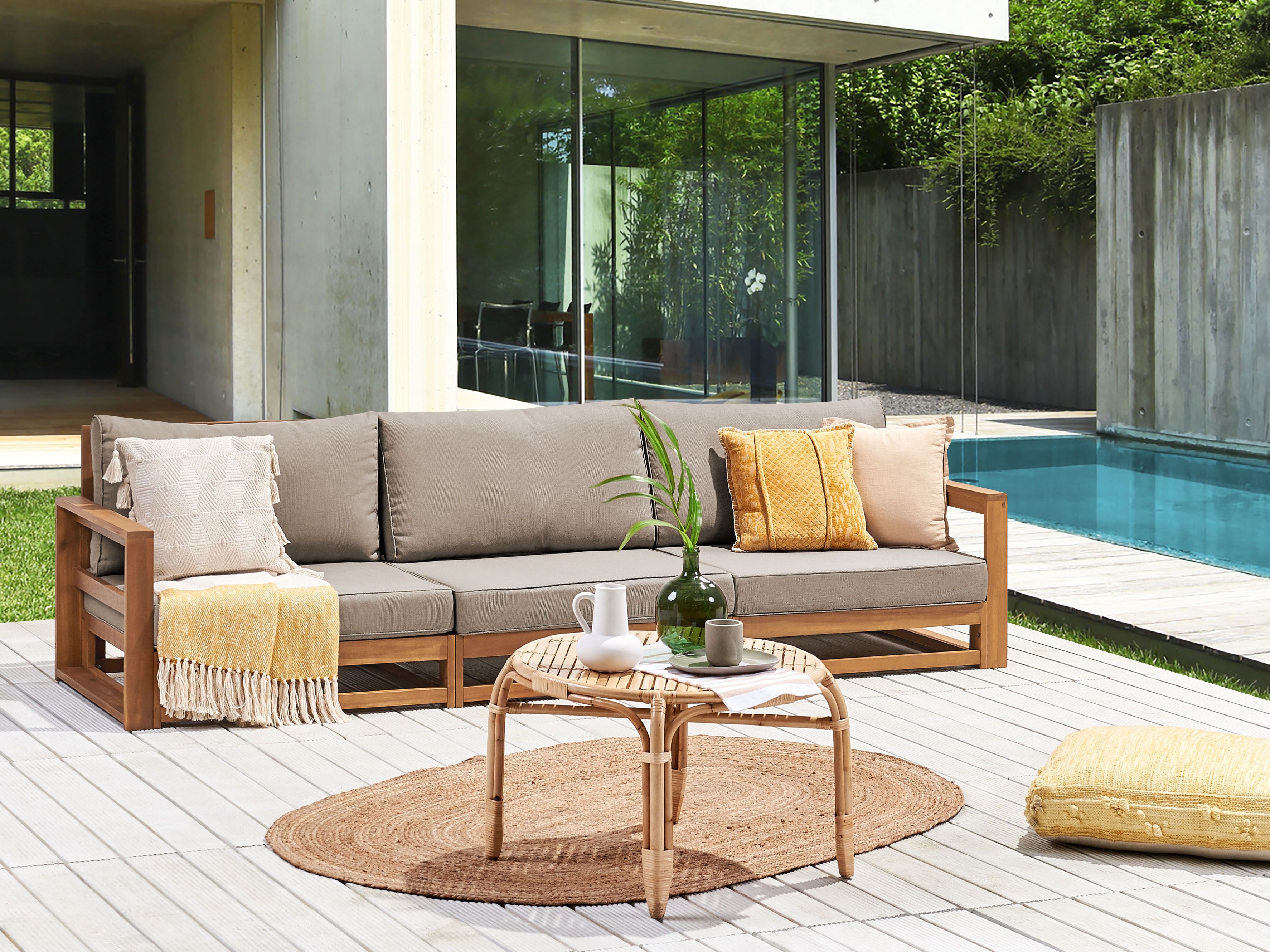 Garden Sofa 3 Seater TIMOR Modular Certified Acacia Wood Light Brown