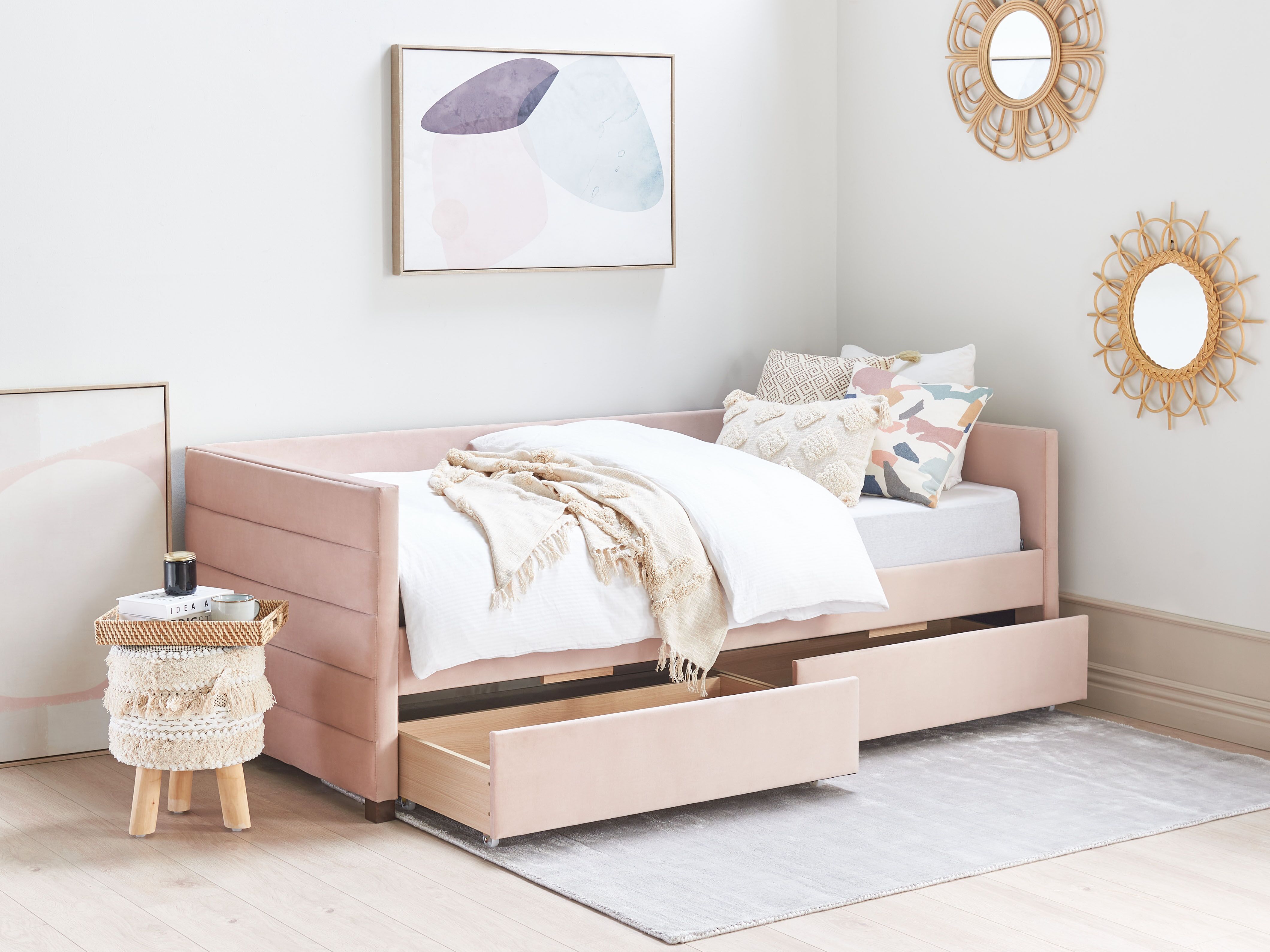 Daybed with Storage Velvet MARRAY 90 x 200 cm (EU Single) Pastel Pink