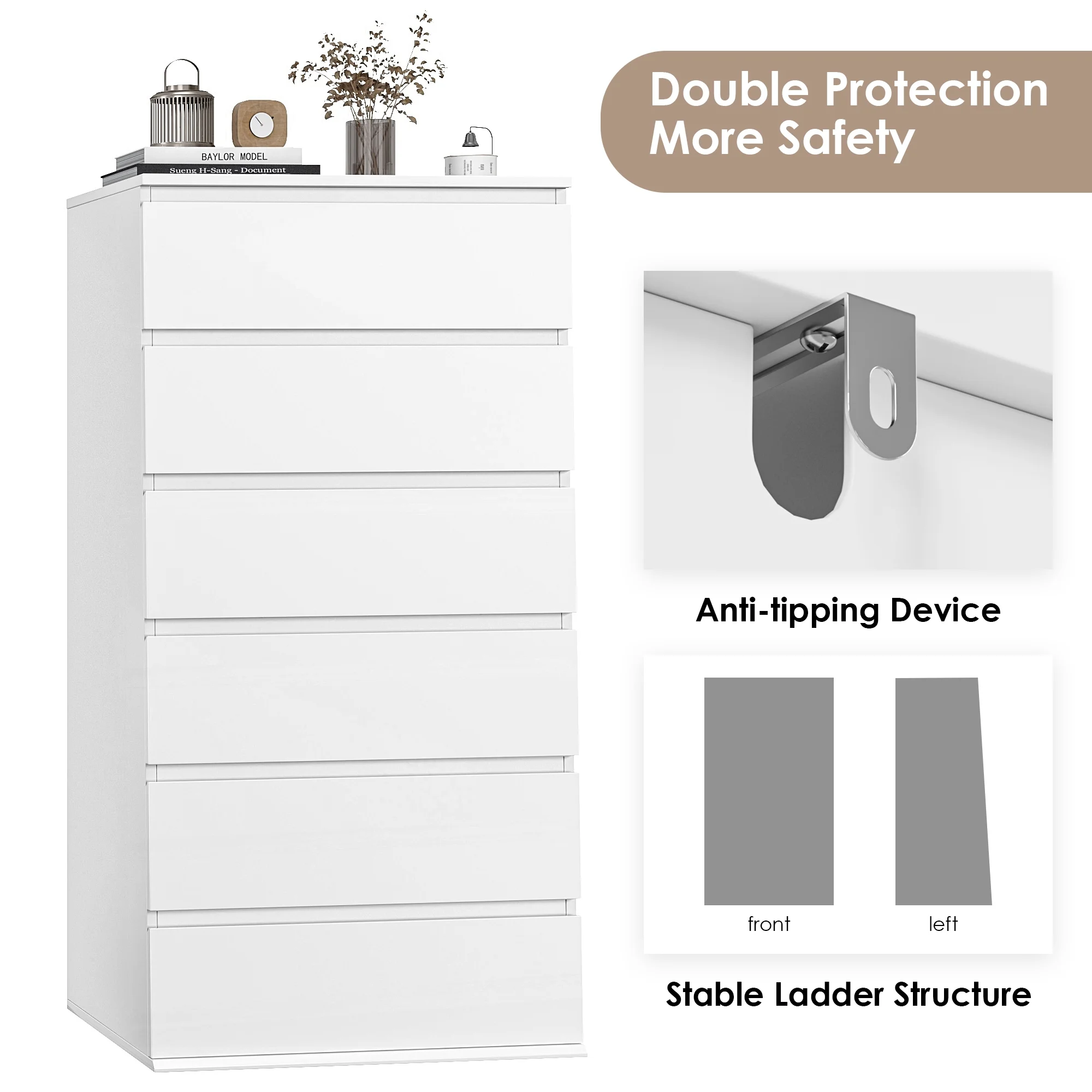 Homfa 5 Drawer White Dresser, Modern Storage Cabinet for Bedroom,Tall Chest of Drawers for Living Room - Image 21