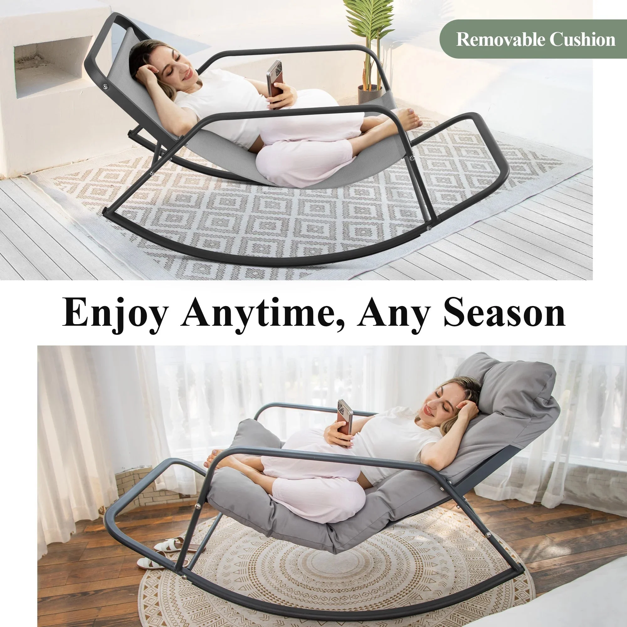 RADIATA Oversized Wicker Papasan Rocking Recliner With Footrest, 450 lbs, Beige - Image 10 RADIATA Oversized Wicker Papasan Rocking Recliner With Footrest, 450 lbs, Beige - Image 10