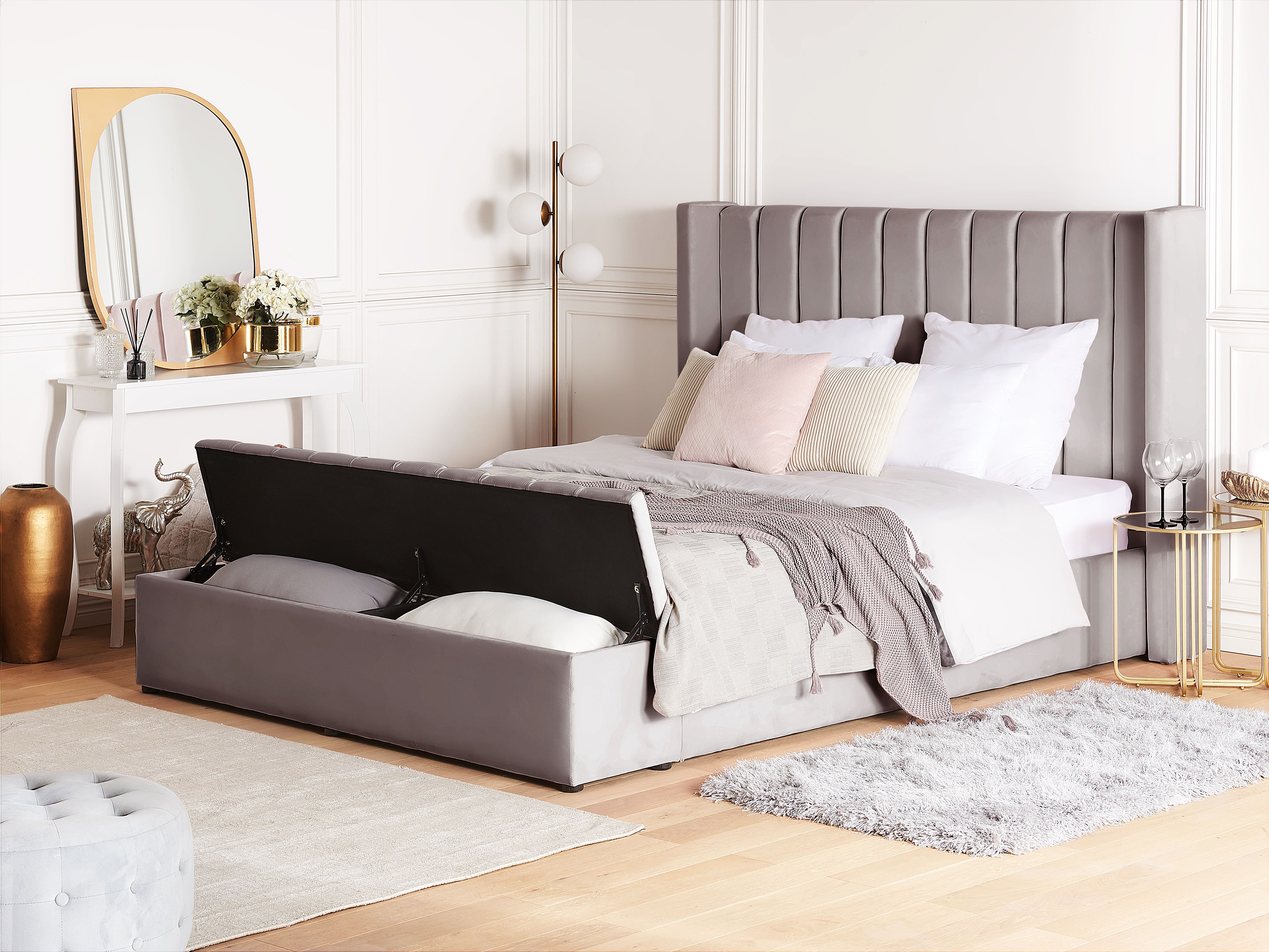 Waterbed with Storage Bench Velvet NOYERS 180 x 200 cm (EU Super King) Grey