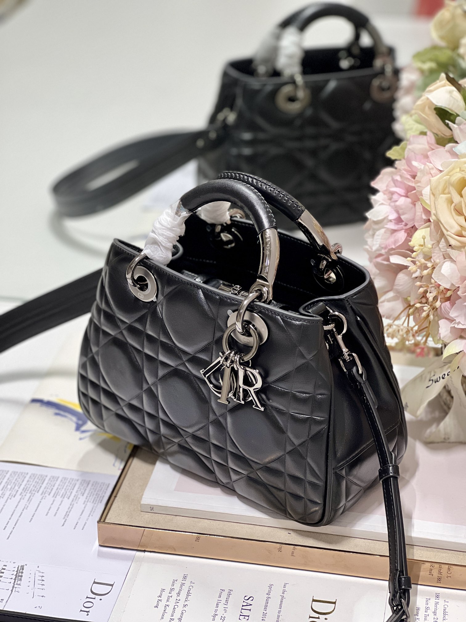 The Medium Lady 95.22 Bag With Black Tone Hardware Black/White/Grey For Women 9.5in/ 24cm1:1High-quality replica