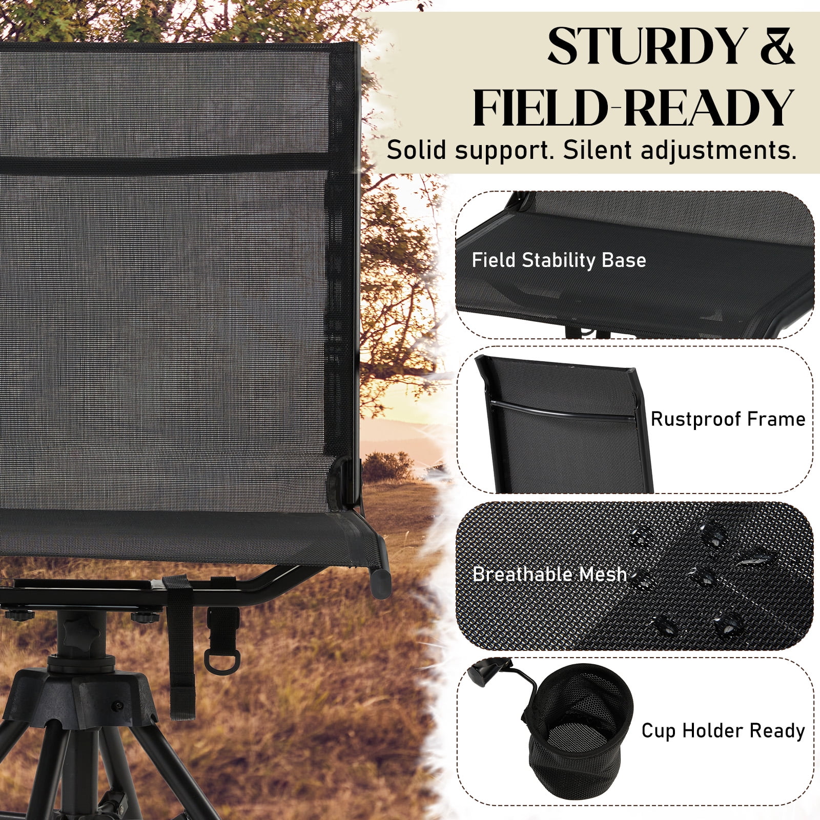 Danrelax 360�� Silent Camo Hunting Blind Chair, Armrests, Side Pouch, Telescopic Legs - Image 49