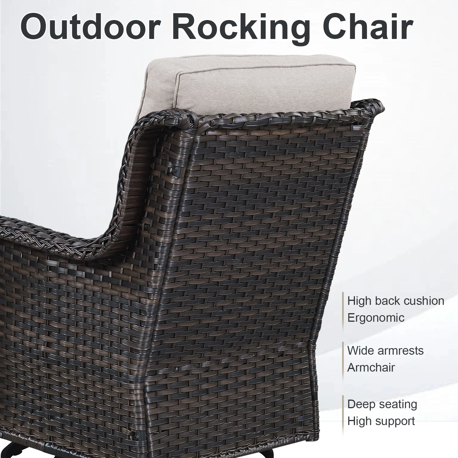 POCASSY Patio Swivel Chairs, Outdoor Wicker Swivel Glider Rocking Chairs with High Back and Thick Cushions for Porch Deck - Set of 2, Beige - Image 6
