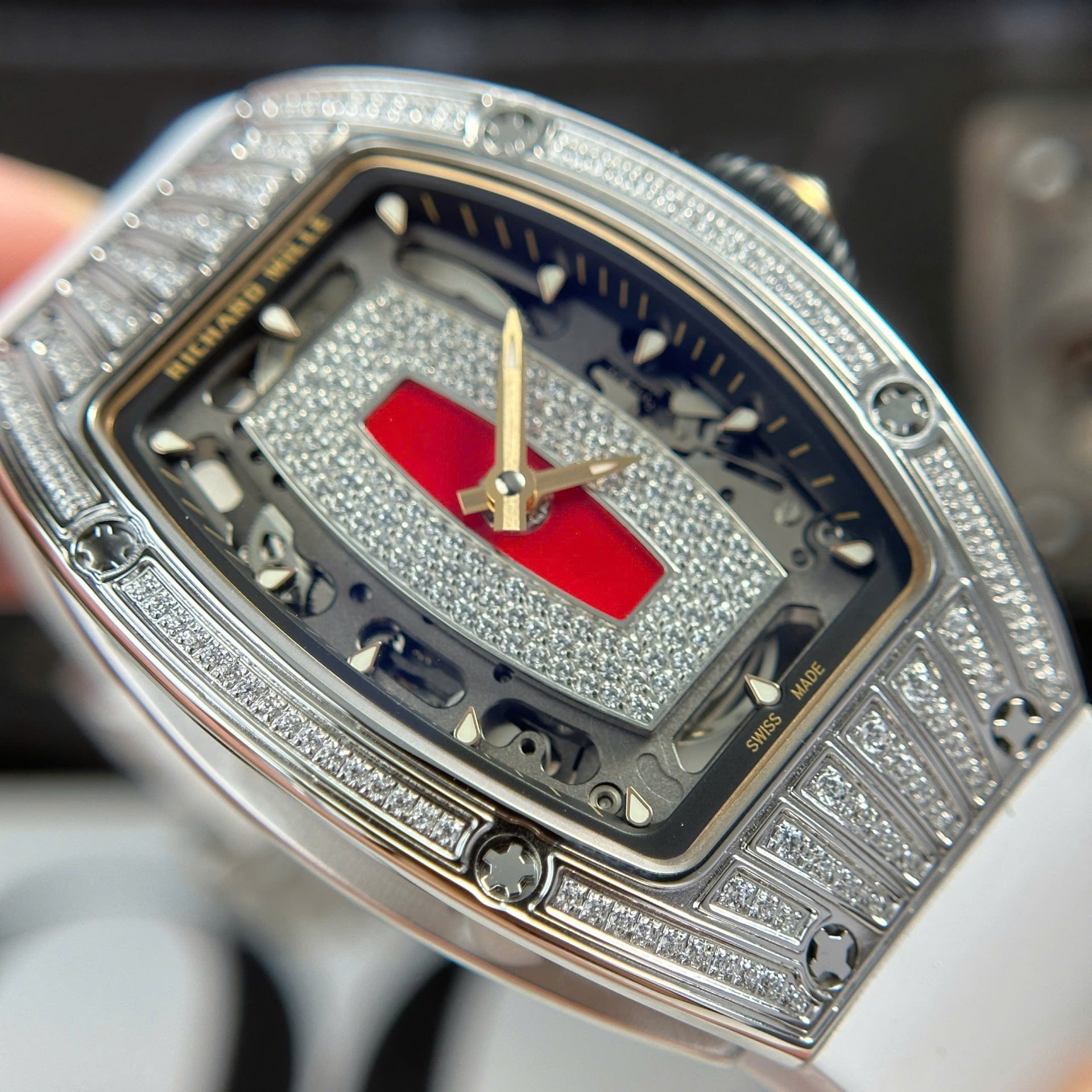 Richard Mille RM07-01 Best Replica Watches Diamonds White Rubber Strap ZF Factory 36mm - Top club