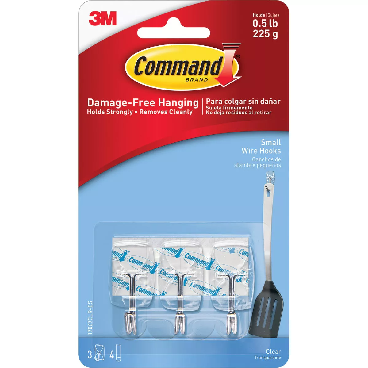 Command Small Clear Wire Hook with Clear Strips, 3 Hooks, 4 Strips