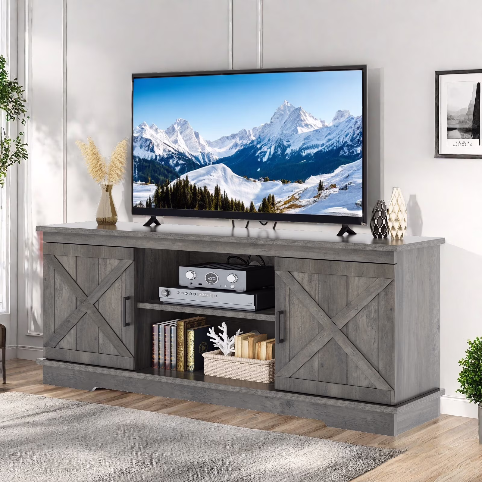 Dextrus Farmhouse TV Stand for 65 inch TV, Entertainment Center for Living Room, TV Media Console Cabinet, Grey Wash - Image 7
