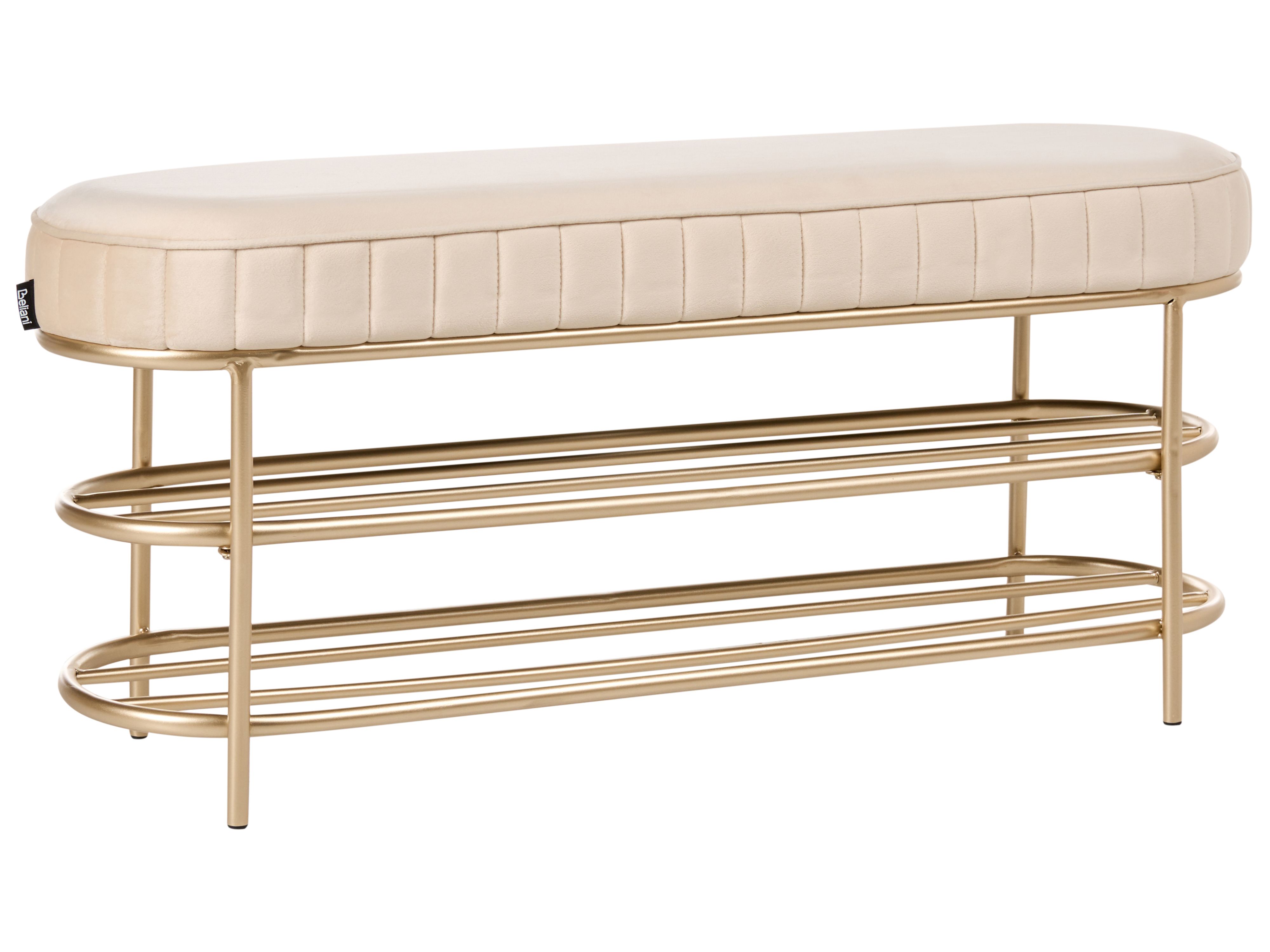 2 Tier Shoe Bench VERGENNES Velvet Beige