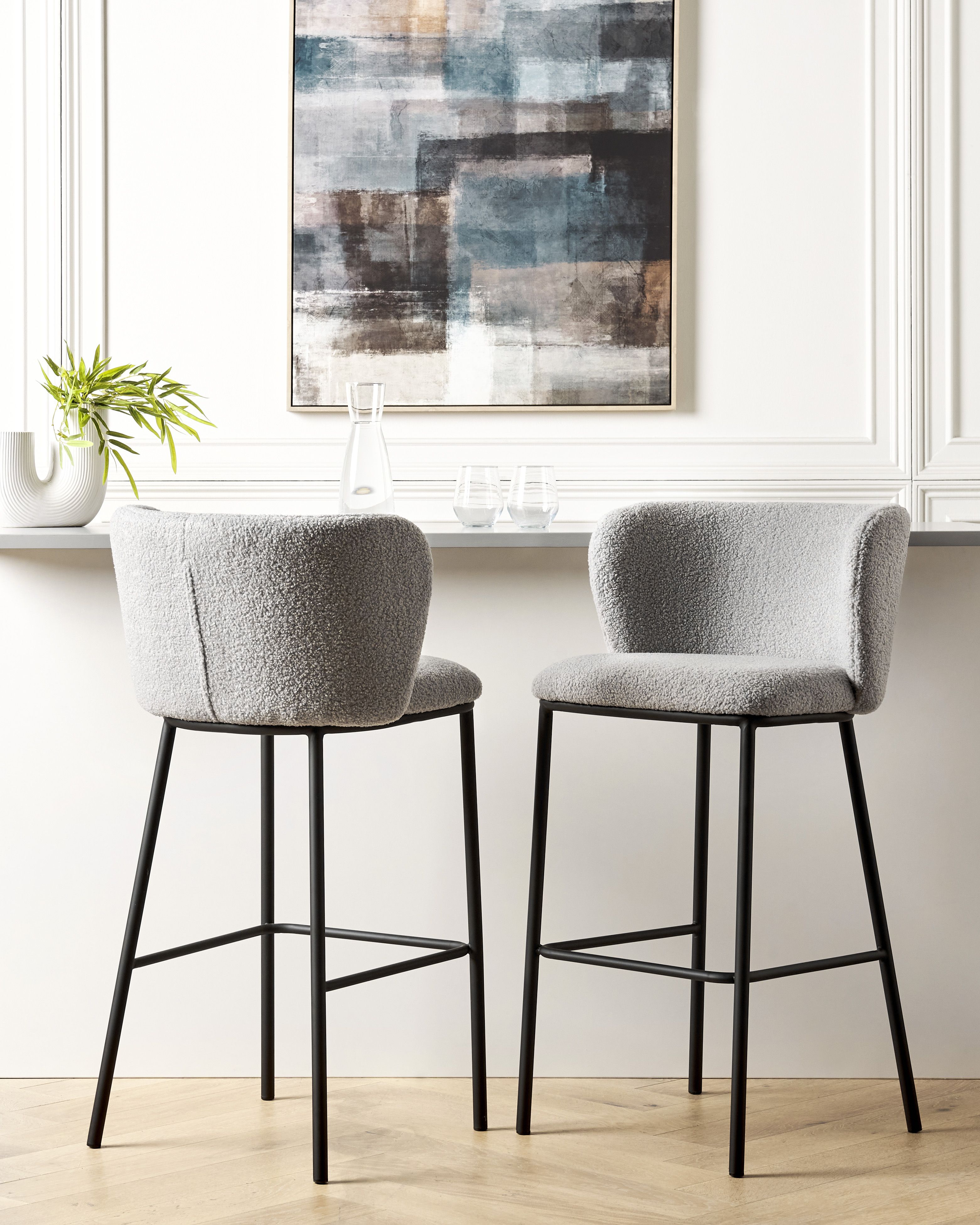 Set of 2 Bar Chairs MINA Boucle Light Grey