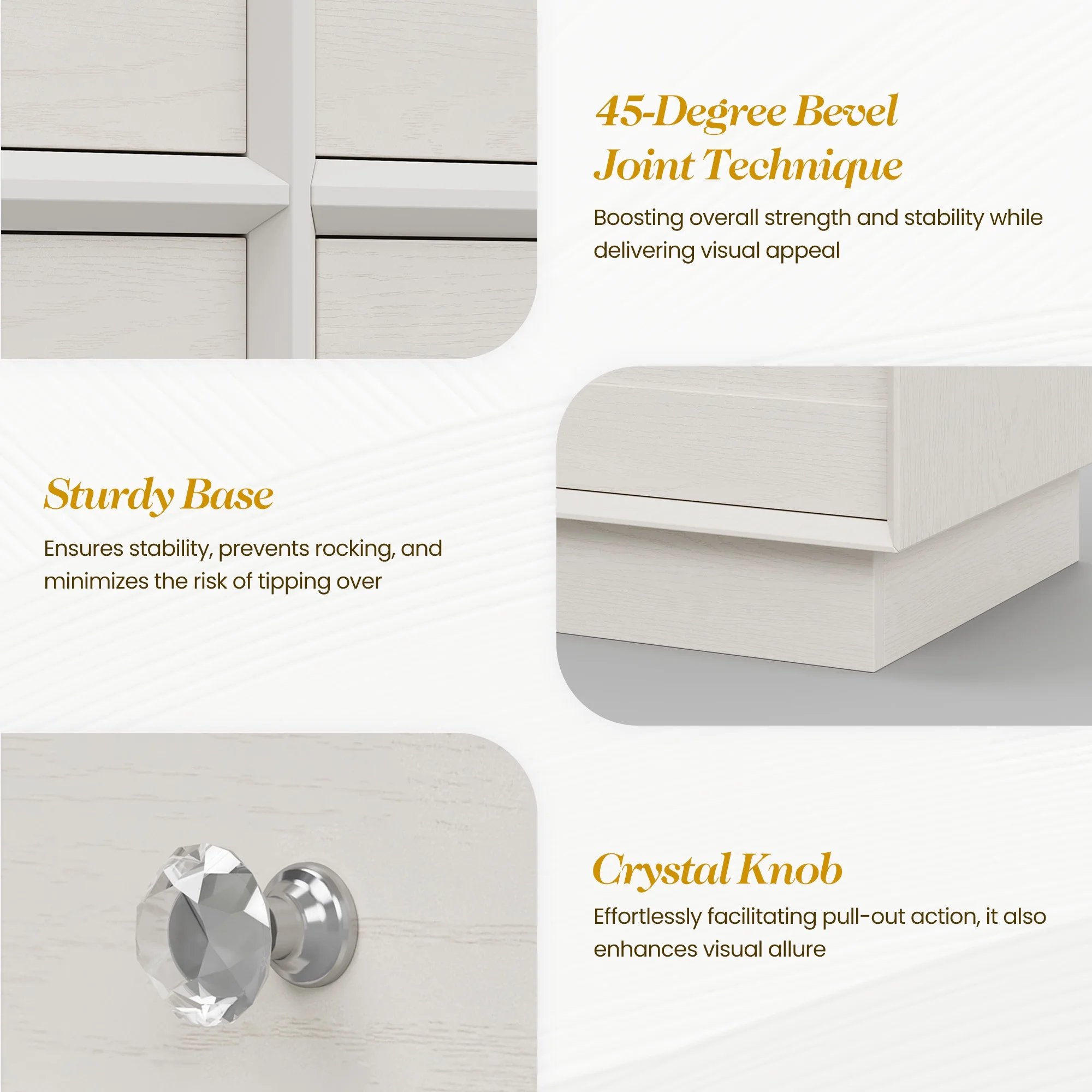 May Color Large White 3 Drawer Dresser Set of 2 with Fluted Panel, Modern Chest of Drawers with Silent Slide Drawers, Wood Accent Nightstand with Storage for Bedroom Living Room, Hallway - Image 97