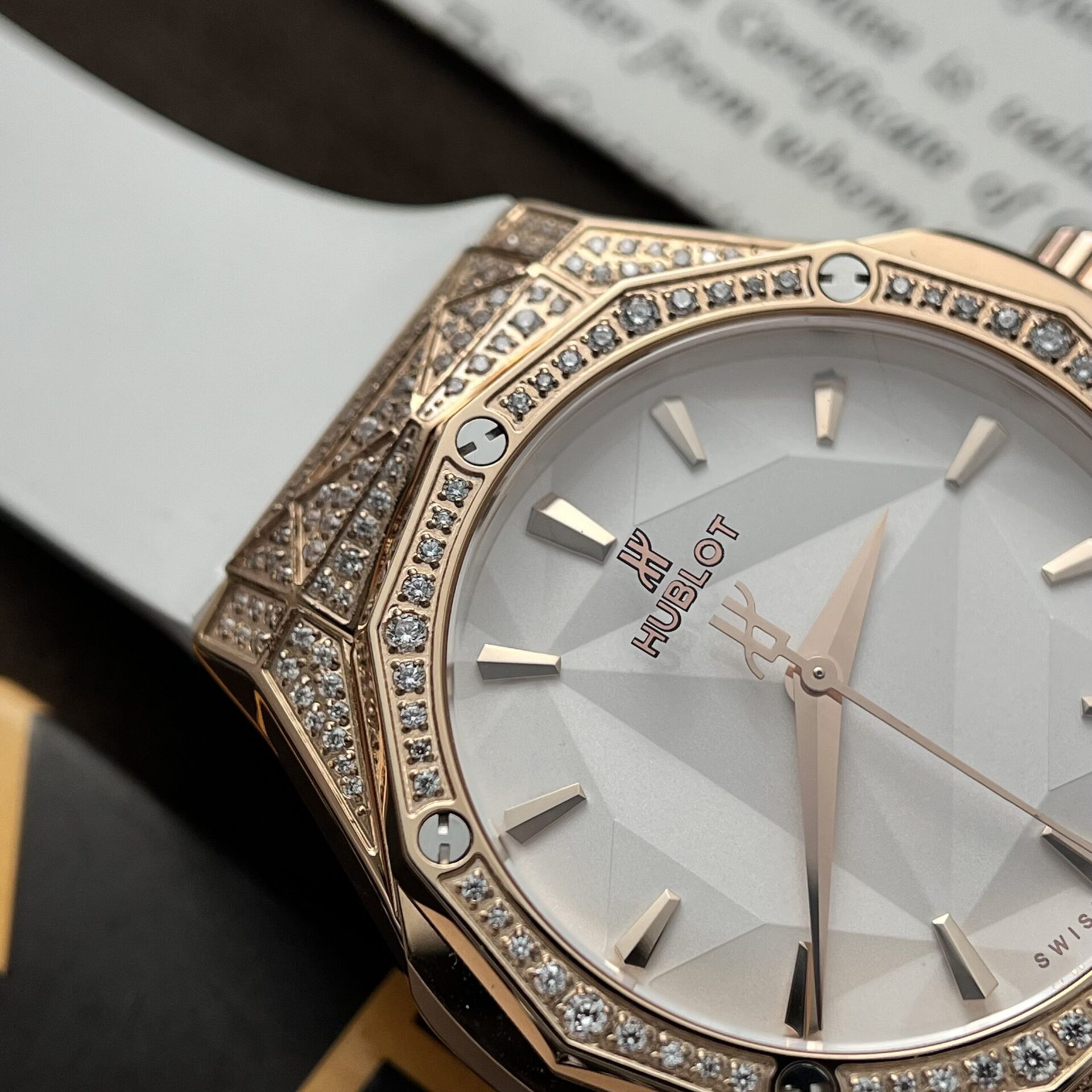 Hublot Replica 1:1 Watch Classic Fusion Orlinski King Gold Full Diamonds White 40mm - Top club