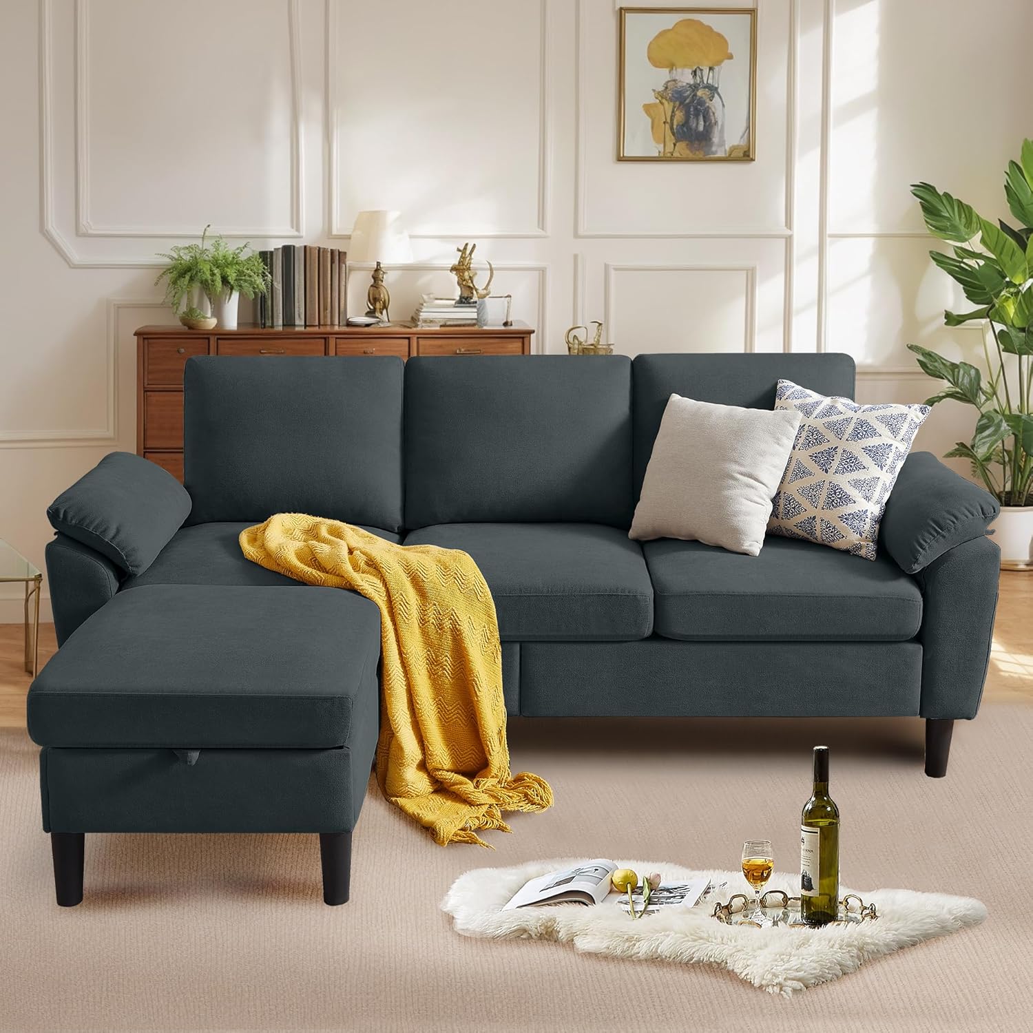 Convertible Sectional Sofa, Modern L Shaped 3-seat Sofa, 79