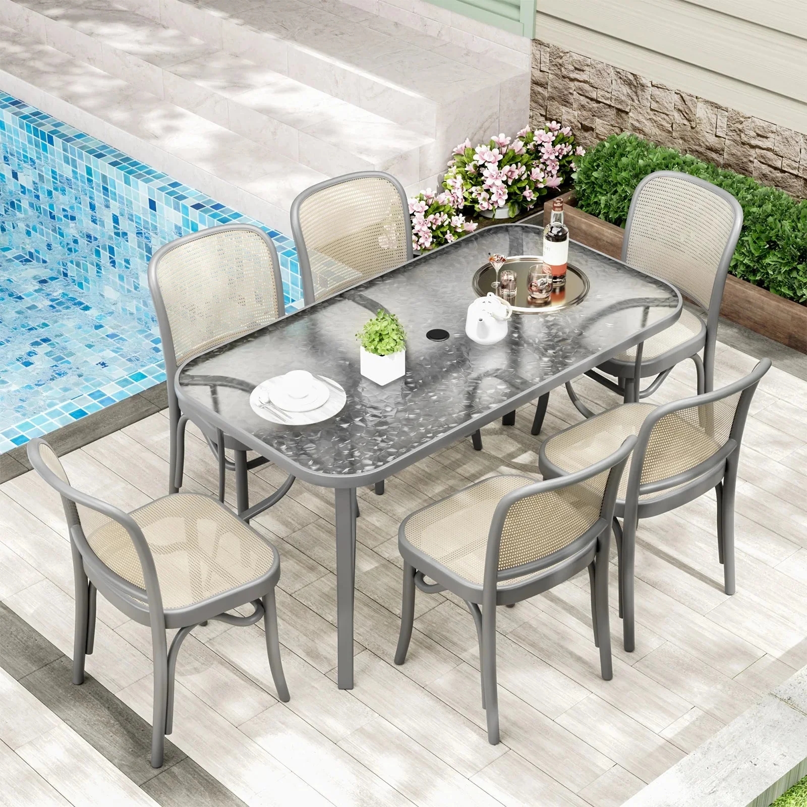 Arlopu Rectangular Patio Dining Table With 5mm Tempered Glass Top - Image 3 Arlopu Rectangular Patio Dining Table With 5mm Tempered Glass Top - Image 3