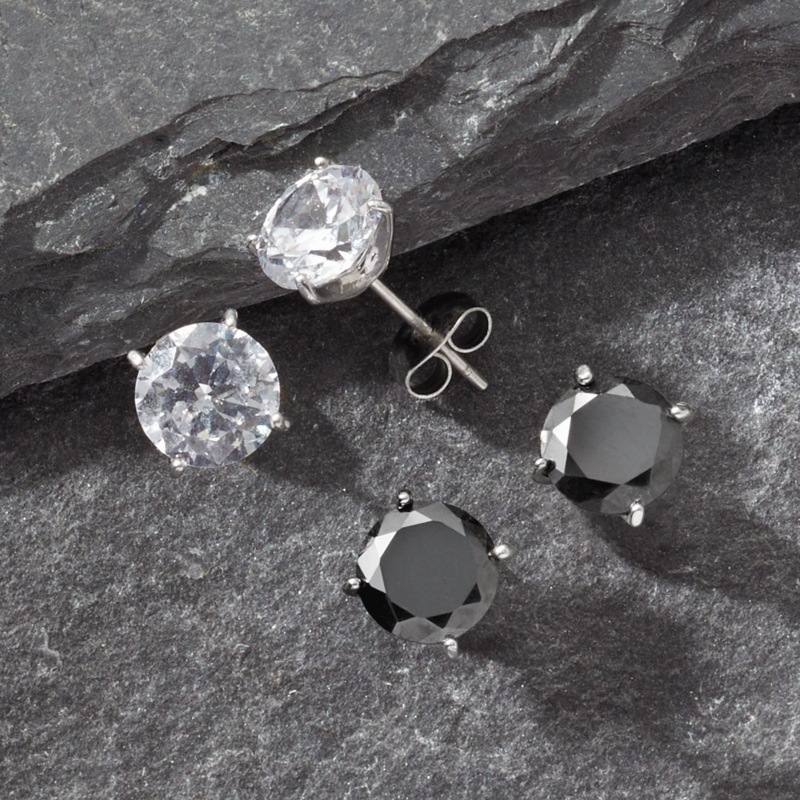 Majesty Cubic Zirconia 2-Pair Stud Earring Set for Him - MIDNIGHT VELVET CATALOG
