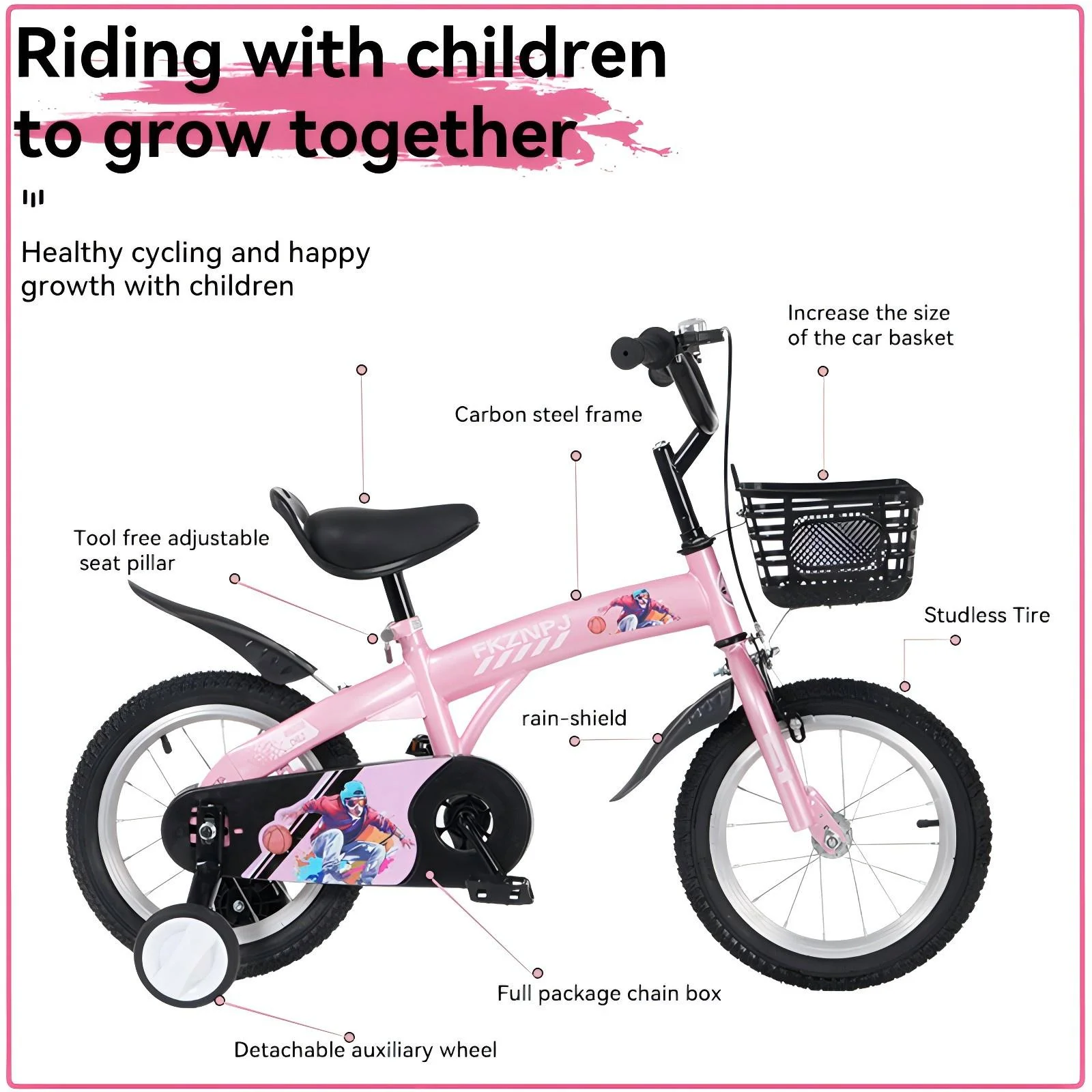 iRerts Kids Bike with Training Wheels, 16 Inch Kids Bicycle for Boys Girls Ages 4-8 Years Old, Girls Bicycles for Kids with Adjustable Seat, Fender and Varrier, Pink - Image 11