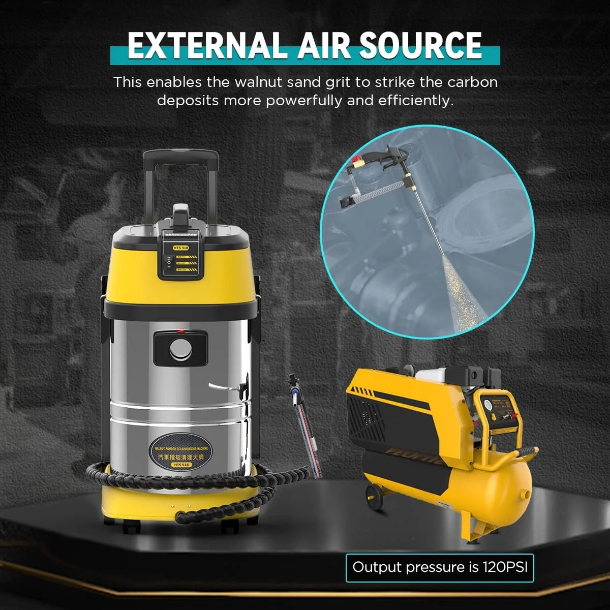 AUTOOL HTS558 Walnut Sand Carbon Deposition Clean Machine Walnut Shell Media Powder Sandblasting Machine Automotive Engine Intake Pipe Valve De-Carbon Cleaning Machine for Rust Grime Paint Removing - Image 29