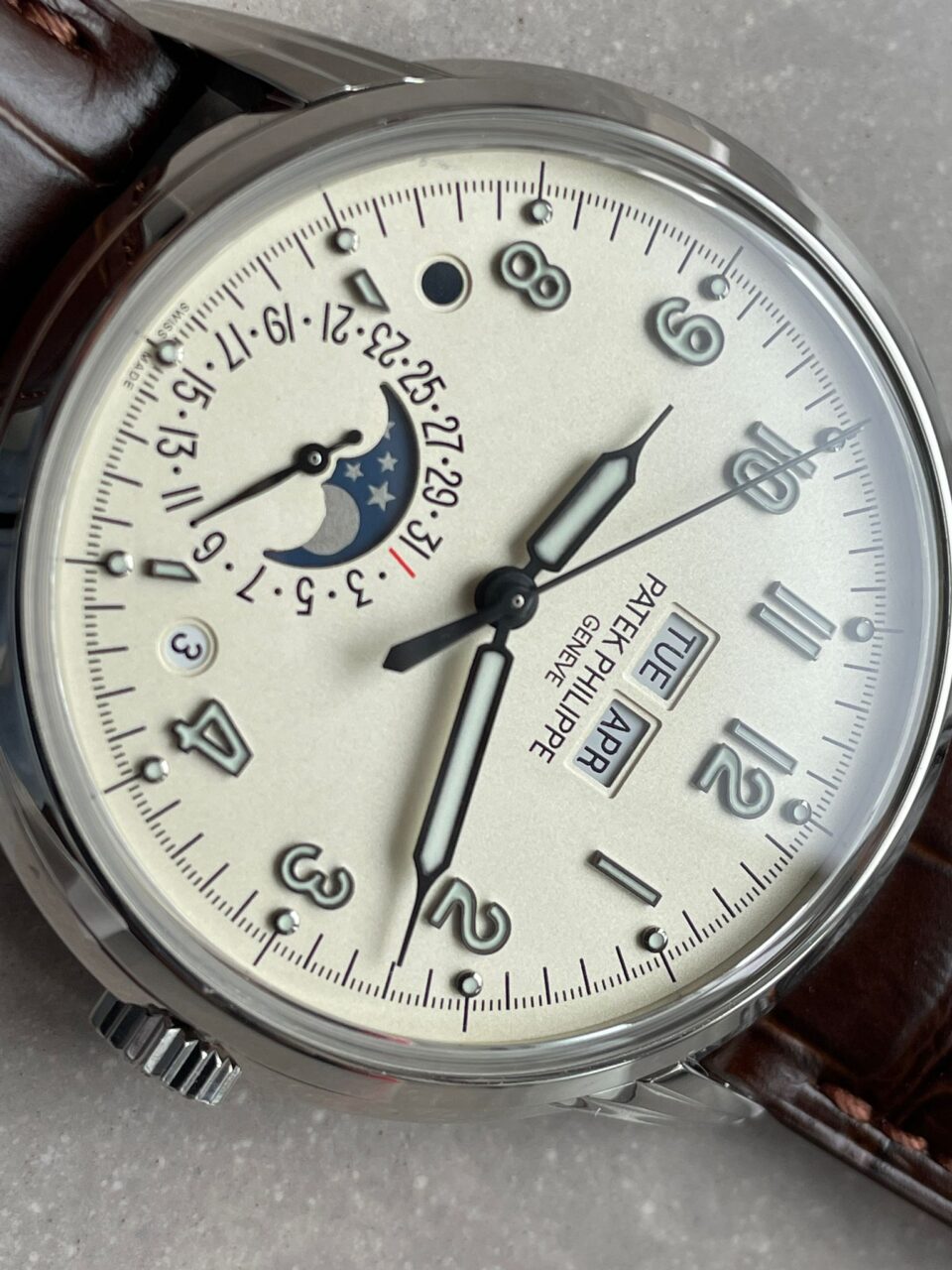 Replica PATEK PHILIPPE Perpetual Calendar 5320G-001 SS GSF 1:1 Best Edition Cream Dial on Brown Leather Strap A324 - Top club