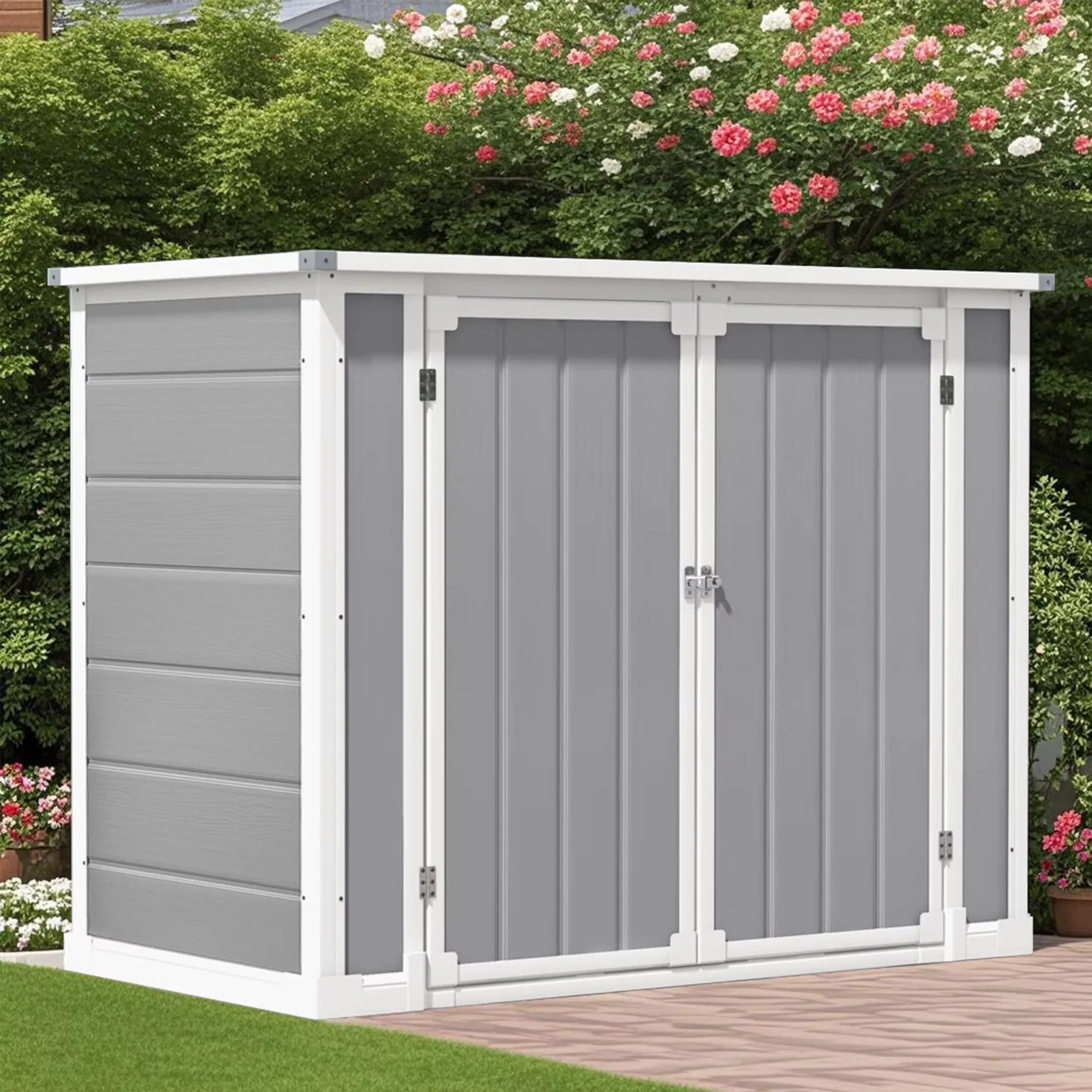 Seizeen Outdoor Resin Storage Shed, 41 Cu. Ft. / 306 Gal, Gray, 3 Doors With Floor Seizeen Outdoor Resin Storage Shed, 41 Cu. Ft. / 306 Gal, Gray, 3 Doors With Floor