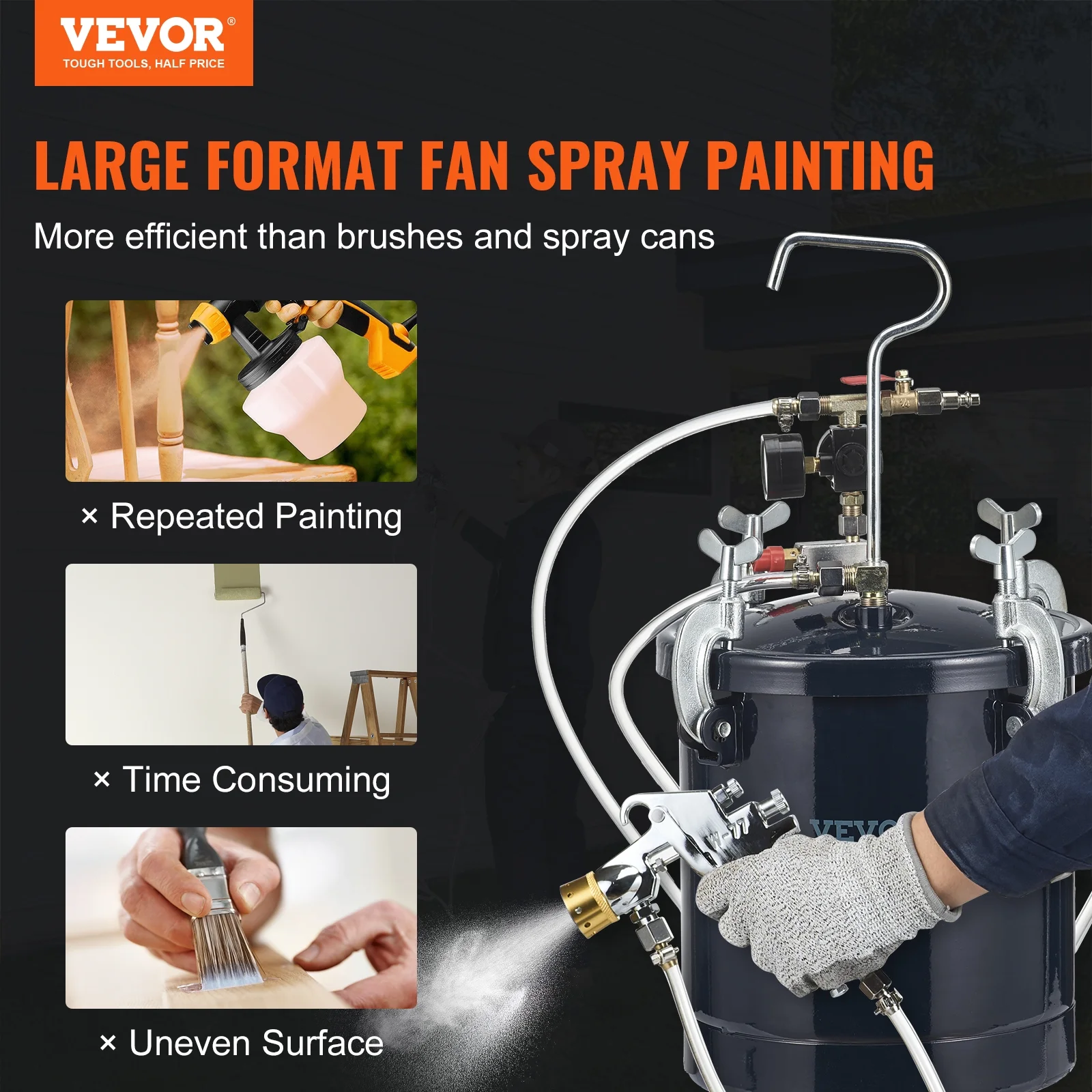 SKYSHALO Spray Paint Pressure Pot Tank, 10L/2.5gal Air Paint Pressure Pot, 1.5mm+4mm Two Nozzles Two Spray Paint Guns for Industry Home Decor Architecture Construction Automotive Painting, 60PSI Max