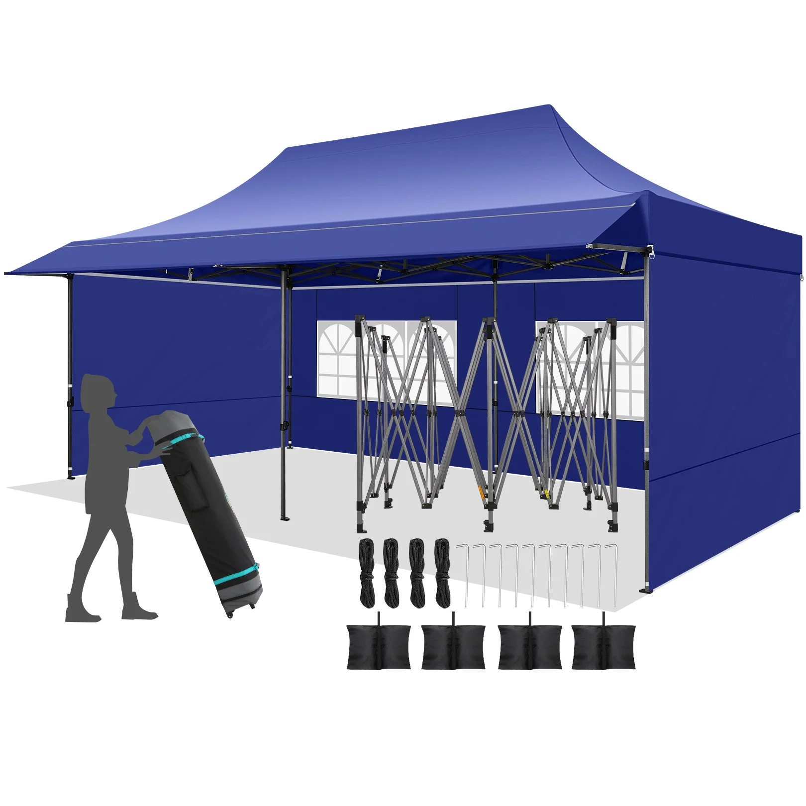 COBIZI 10x20 Pop Up Canopy Heavy Duty Party Tent with Removable Awning and Sidewalls,Easy Up Outdoor Wedding Canopy,Gazebo All Season Windproof&Waterproof with Roller Bag UPF 50+,Black - Image 28