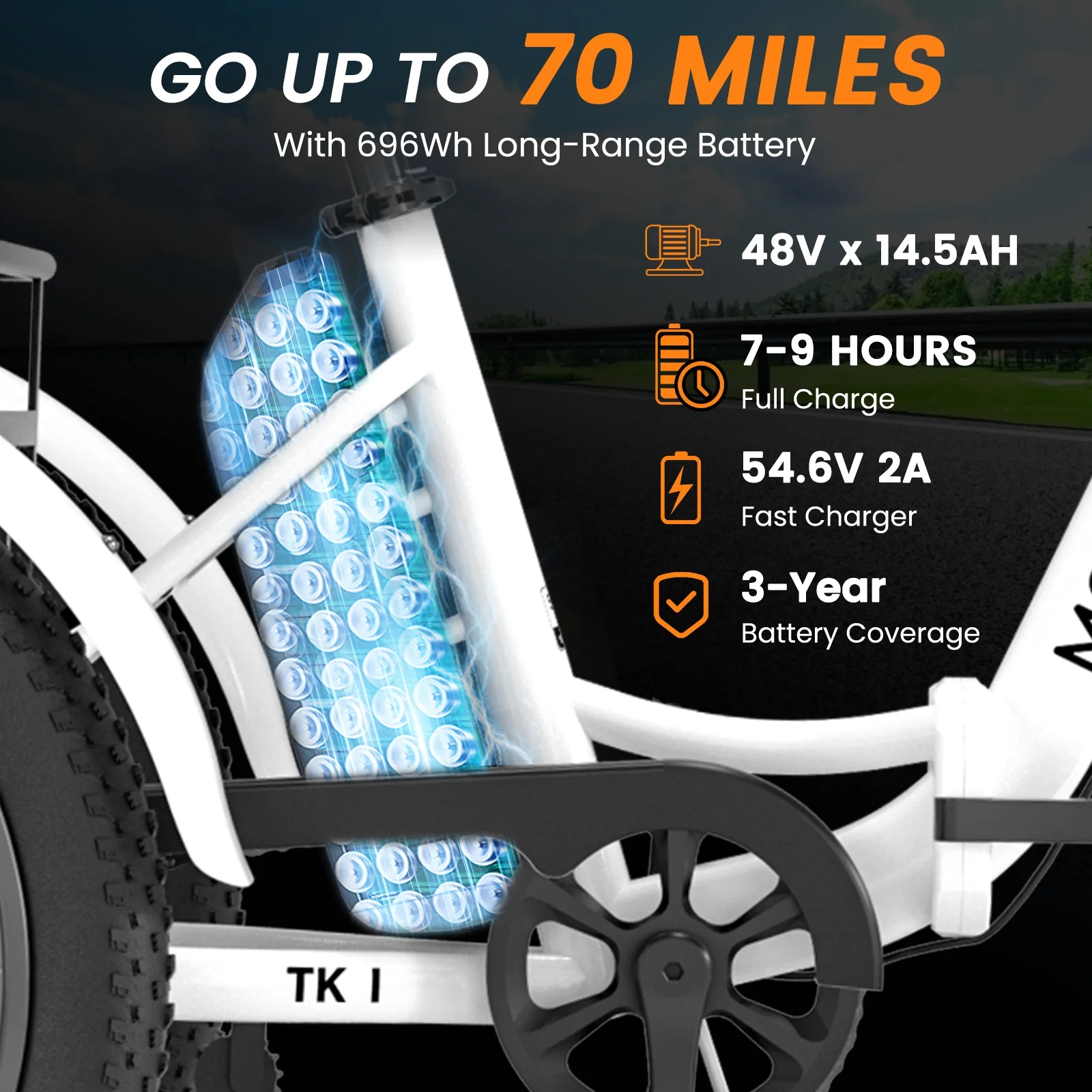 MOONCOOL TK1 Folding Electric Tricycle for Adults,48V 14.5Ah Removable battery, 500W(Peak 1000w)Motor, 20" Fat Tire Step-Thru 3Wheel Electric Bicycle w/Front&Rear Baskets, Certified to UL 2849 by SGS - Image 43