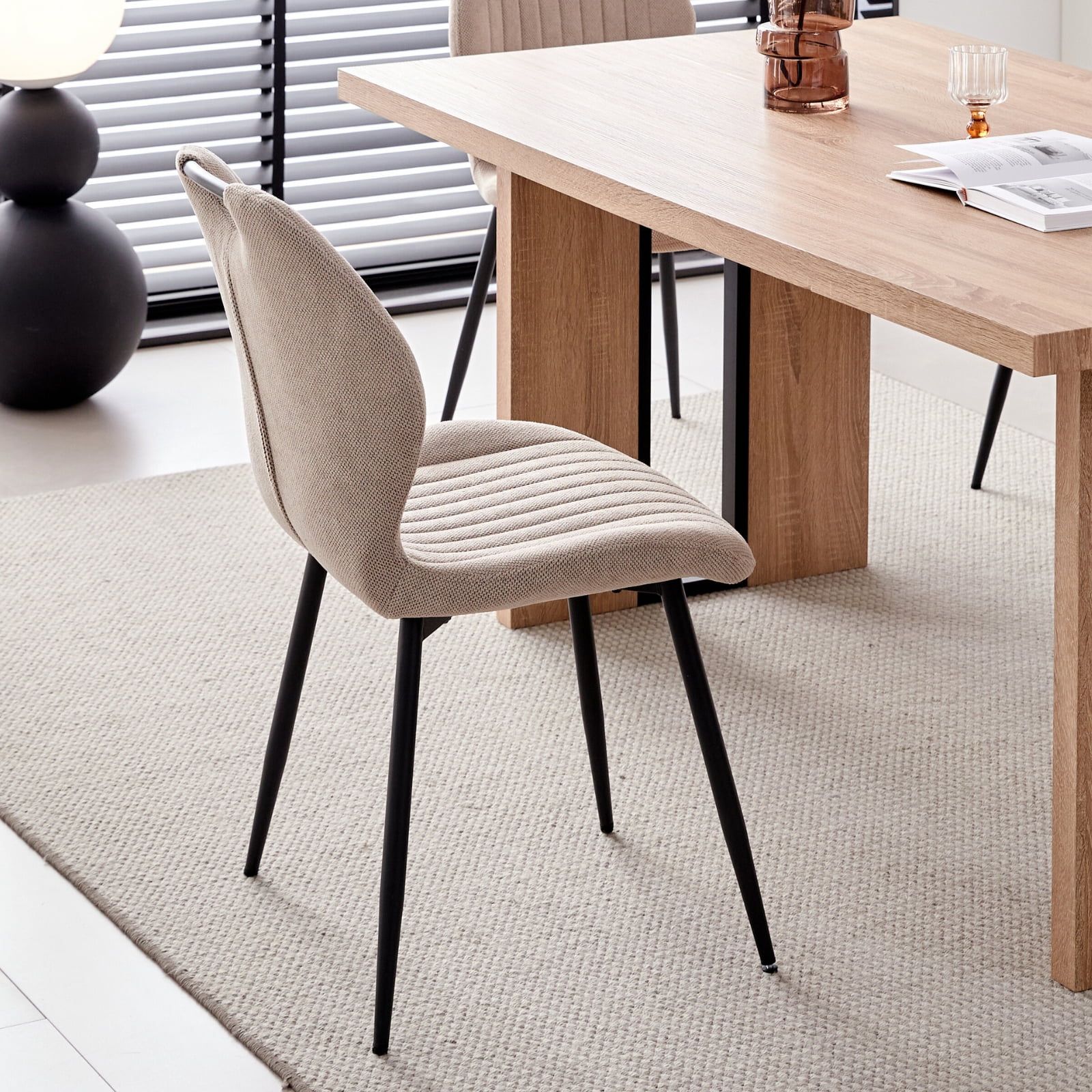 5pcs Rectangle Dining Table Chairs Set for 4, 63" Farmhouse Wood Kitchen Table with 4 Upholstered Mid Century Modern Boucle Chairs for Dinner, Living Dining Room, Apartment, Beige - Image 27