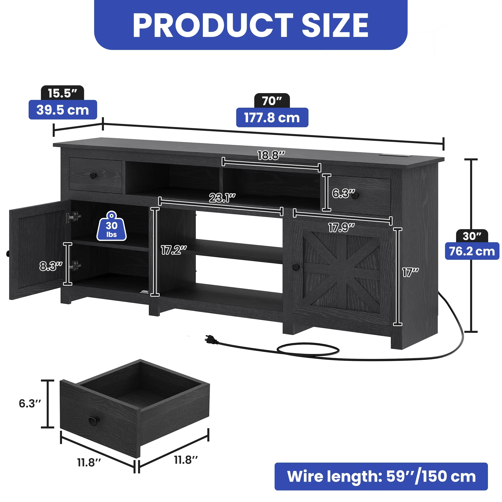 Uforic Farmhouse TV Stand for 75/80 Inch TV, Rustic Entertainment Center with Power Outlet, Storage Drawers, TV Console for Living Room, Oak - Image 28