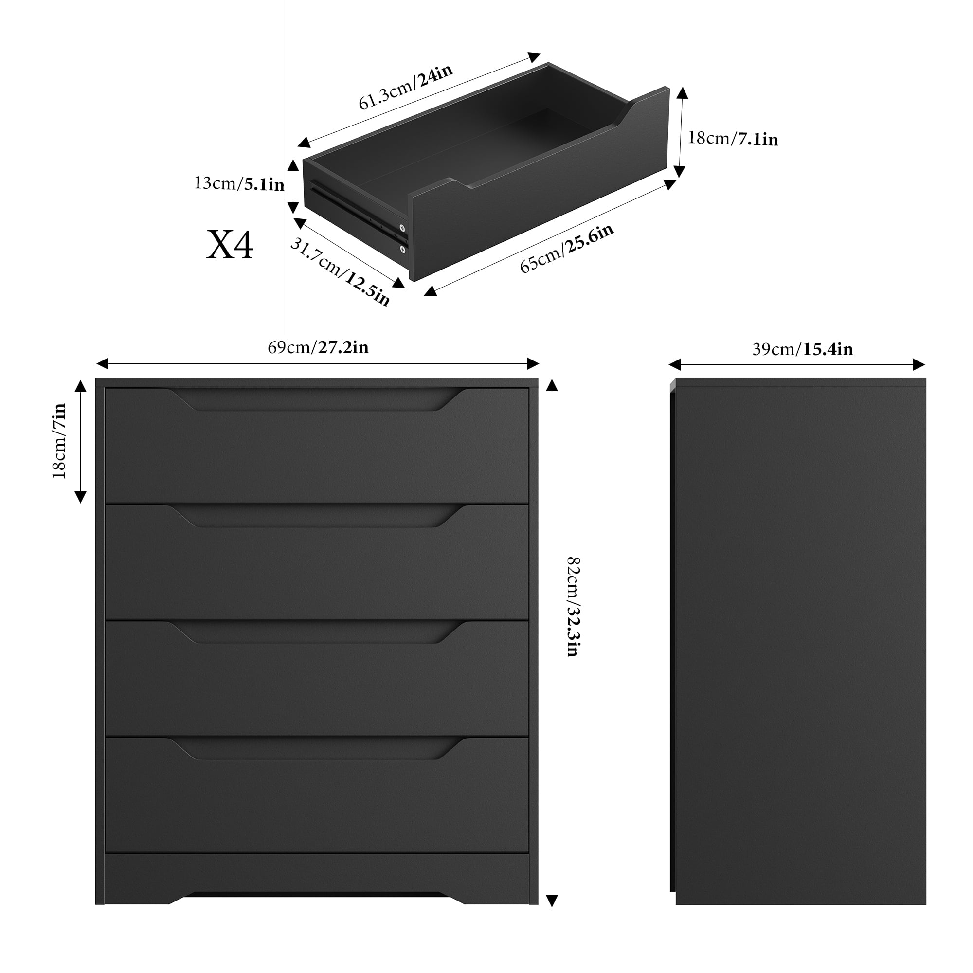Homfa 4 Large Drawers Dresser, Modern Wood Chest of Drawers for Bedroom Hallway Living Room, White - Image 19
