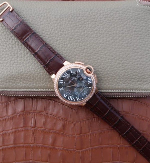 Replica Cartier Ballon Bleu De Cartier Chrono RG Black Dial Diamonds Bezel A8101 - Top club
