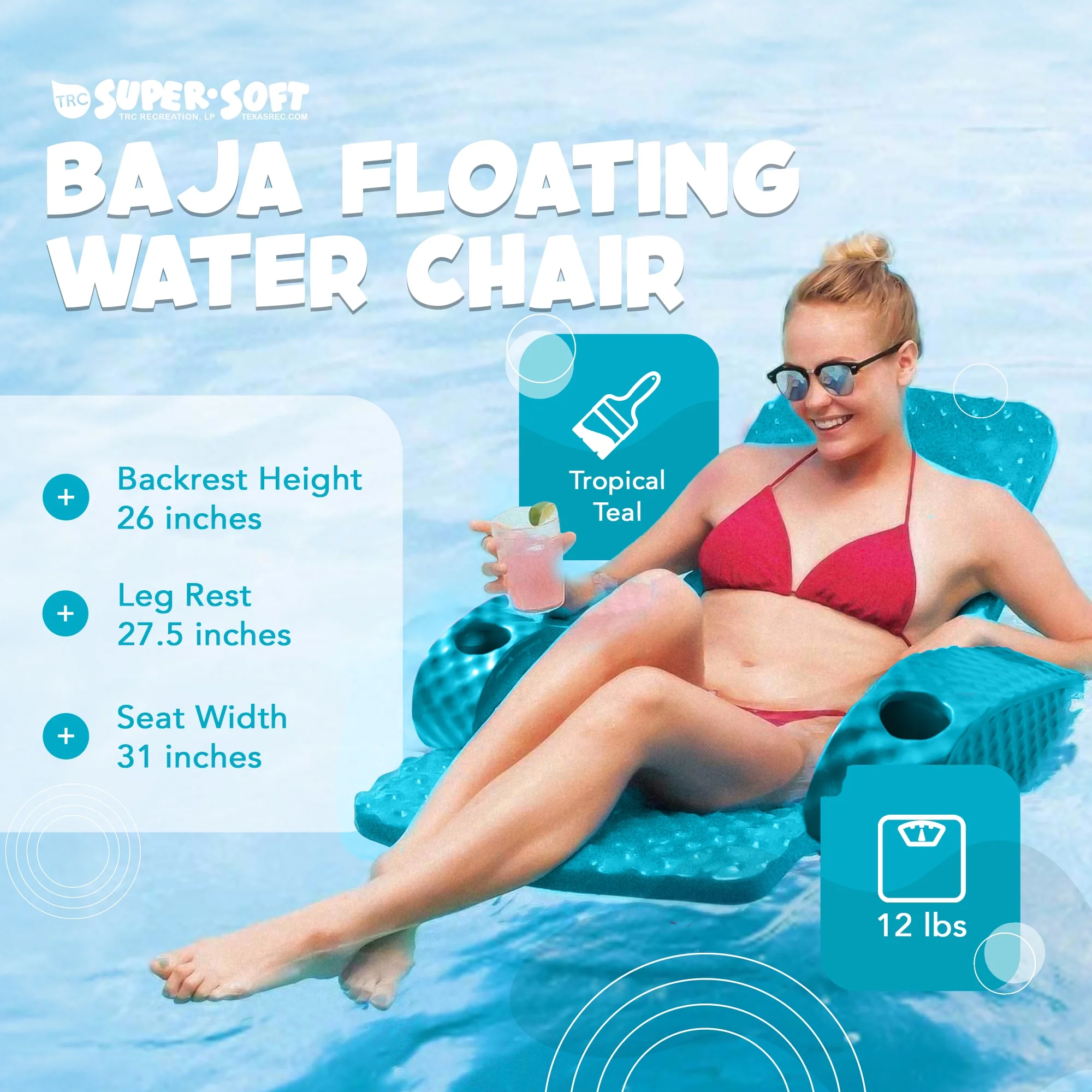 TRC Recreation Baja Folding Armchair Swimming Pool Float, Tropical Teal - Image 2