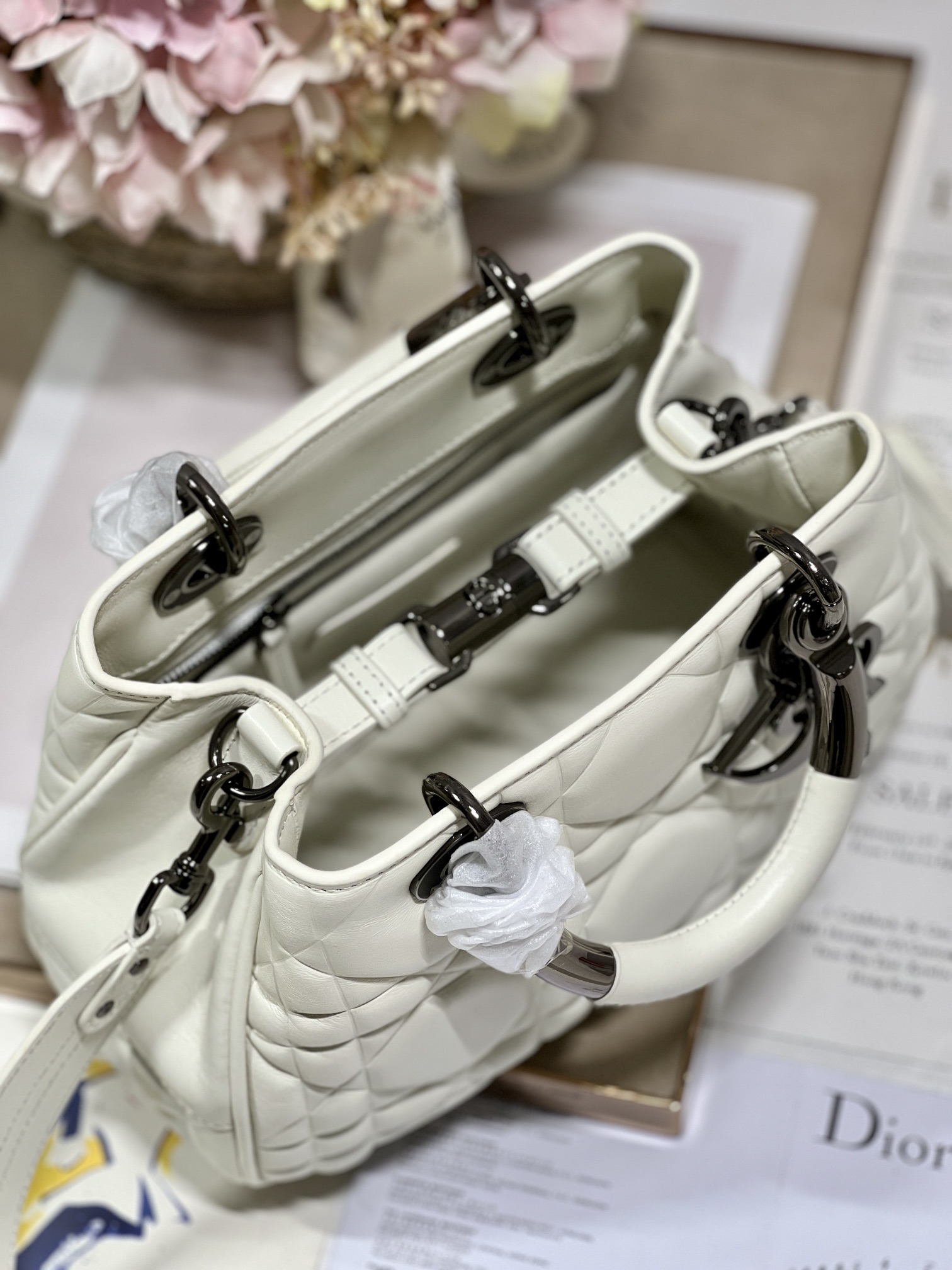 The Medium Lady 95.22 Bag With Black Tone Hardware Black/White/Grey For Women 9.5in/ 24cm1:1High-quality replica